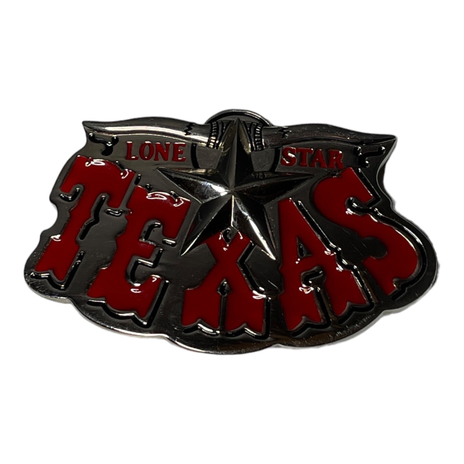 Lone Star State Texas Bull Horns Longhorn Red Letter Belt Buckle Western Country