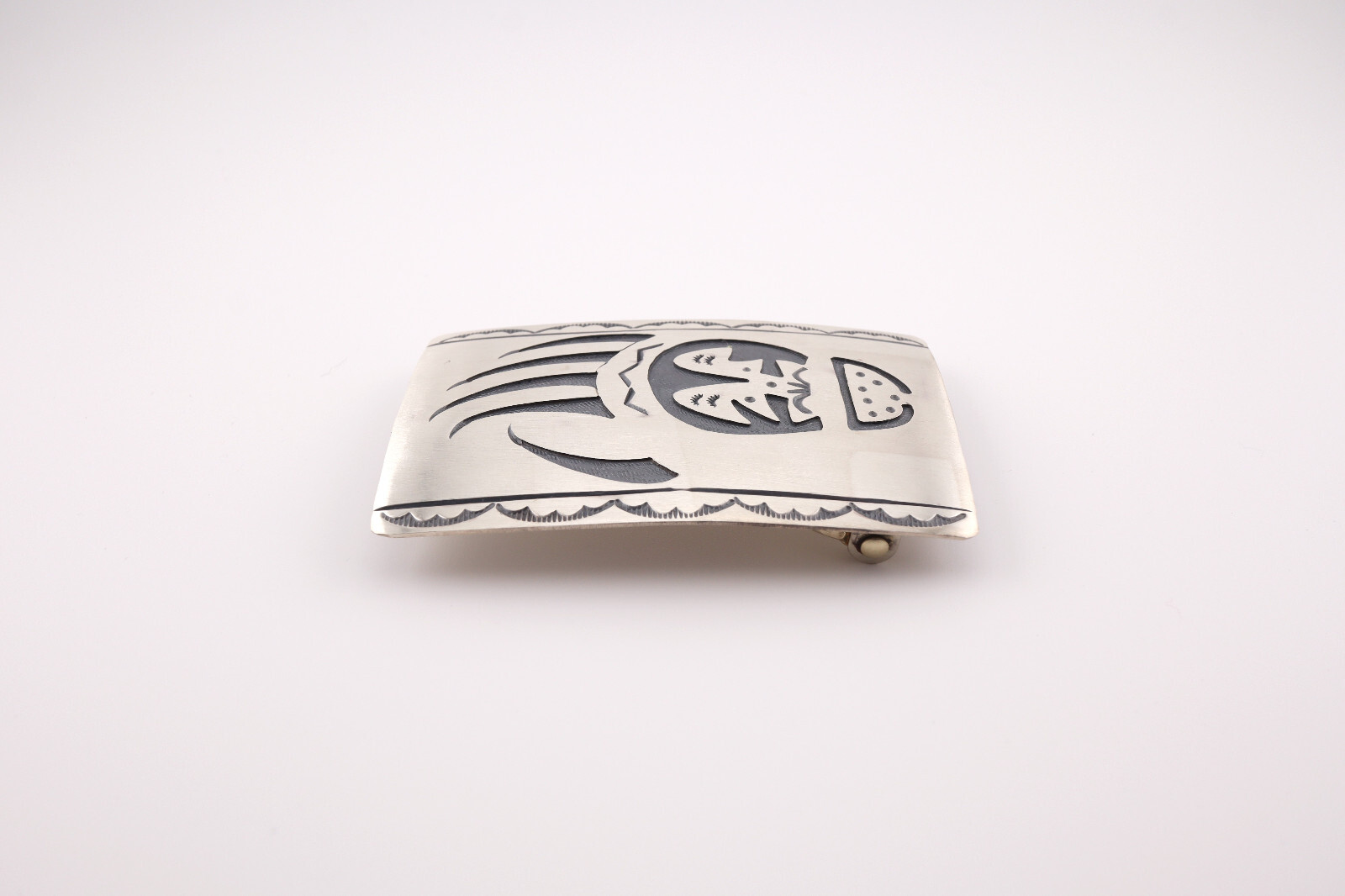 Handcrafted Navajo Belt Buckle Sterling Silver Bear Paw Overlay Design Signed