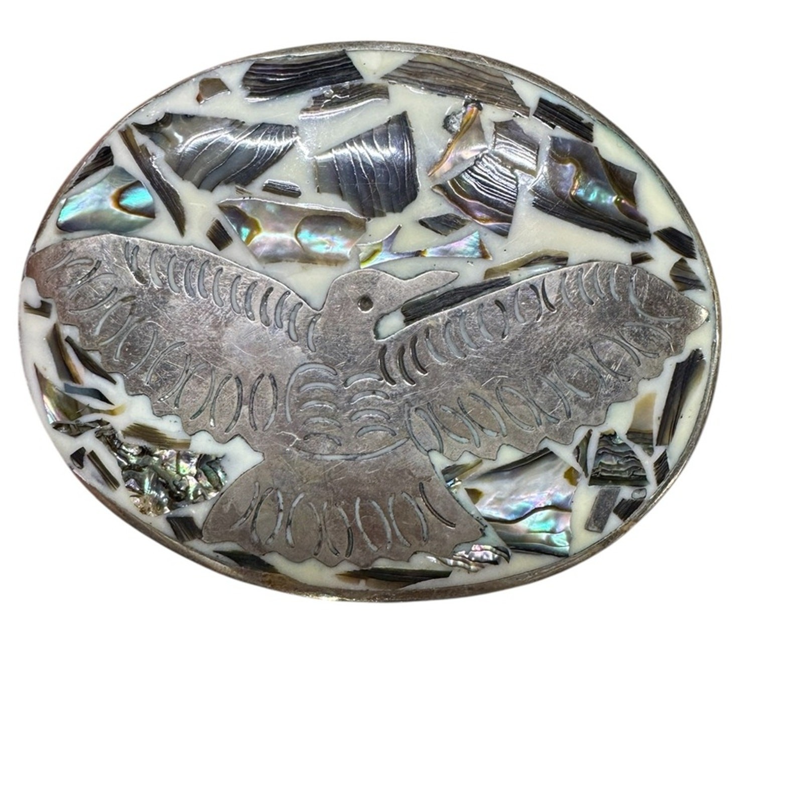VTG Alpaca Silver abalone Bird Inlay Belt Buckle