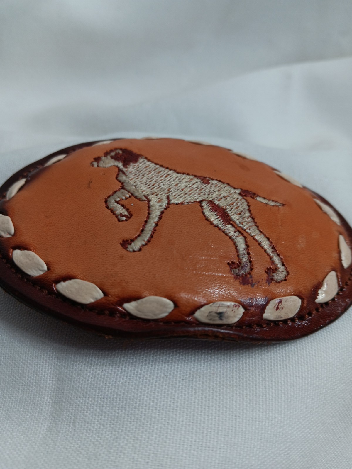 Vintage Nocona Leather Belt Buckle Pointer Hunting Dog Brown