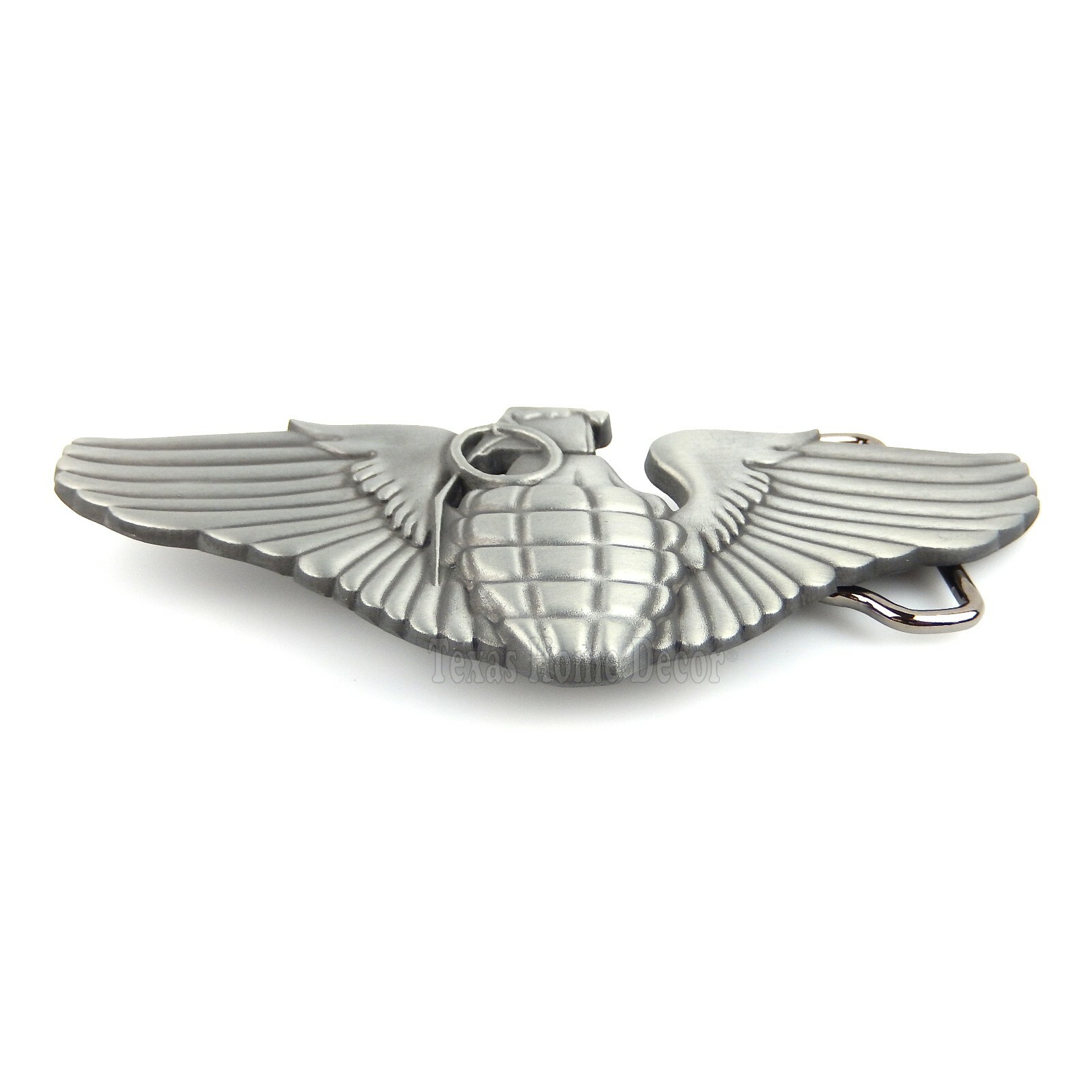 Grenade Angel Wings Belt Buckle Military Memorial Silver Tone Fits 1.5&Prime; Belt