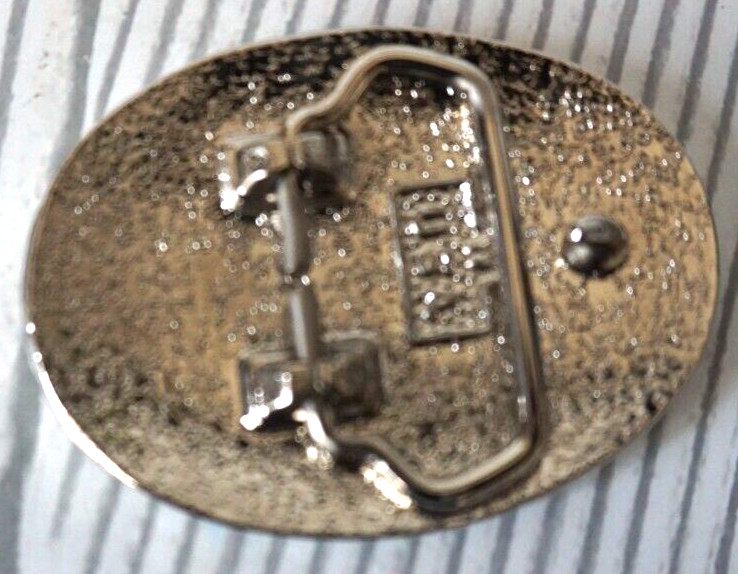 Vintage American Flying Eagle Oval Belt Buckle Etched Leaf USA Made Silver Tone