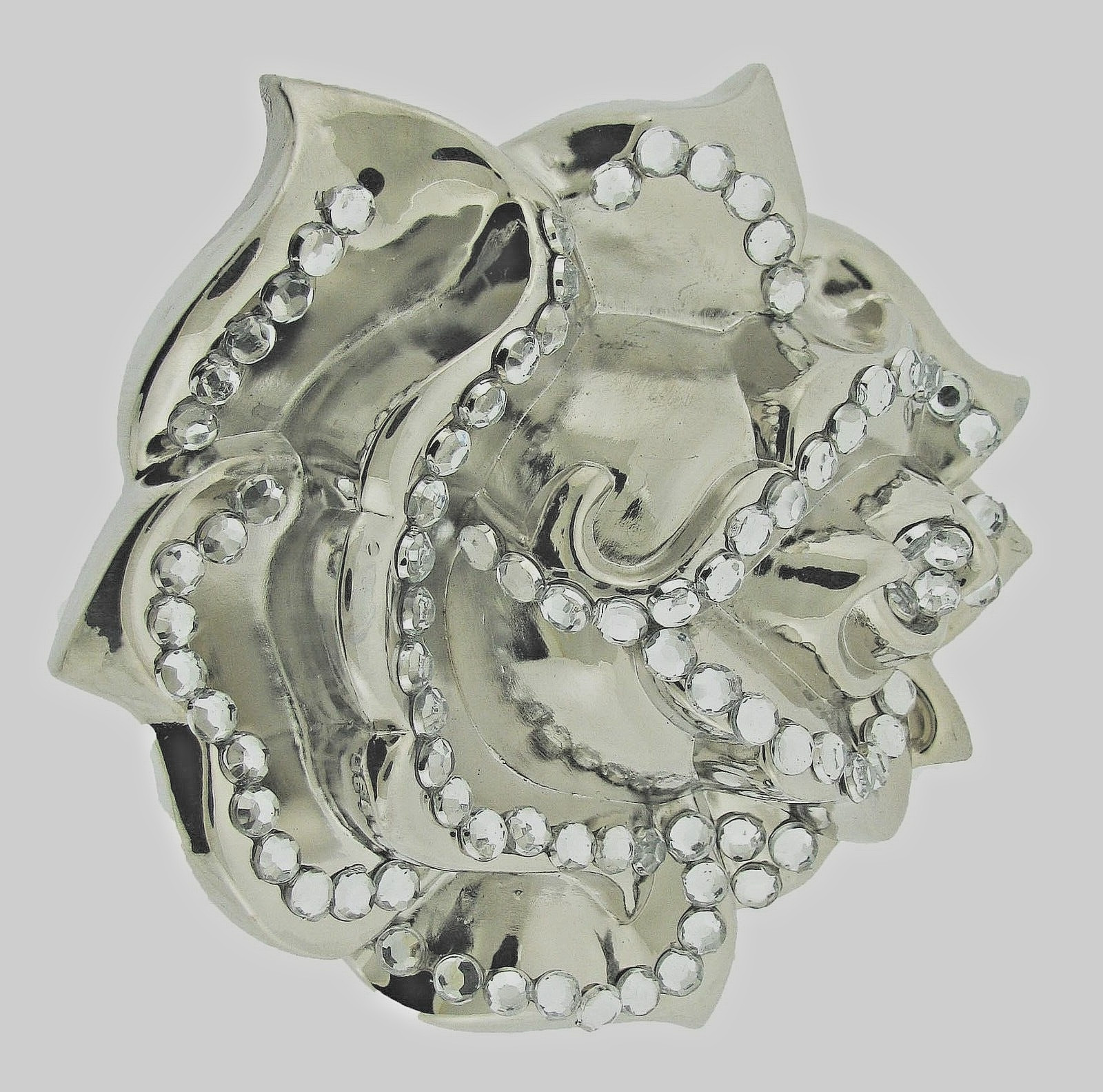 Flower Belt Buckles White Rose Vintage Bling Iced Silver Metal Cowgirl Western