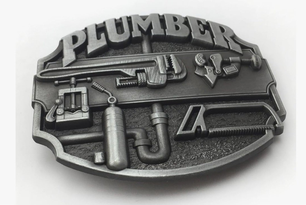 Silver Plumber Plumbing Tools Occupational Western Metal Belt Buckle Men Antique