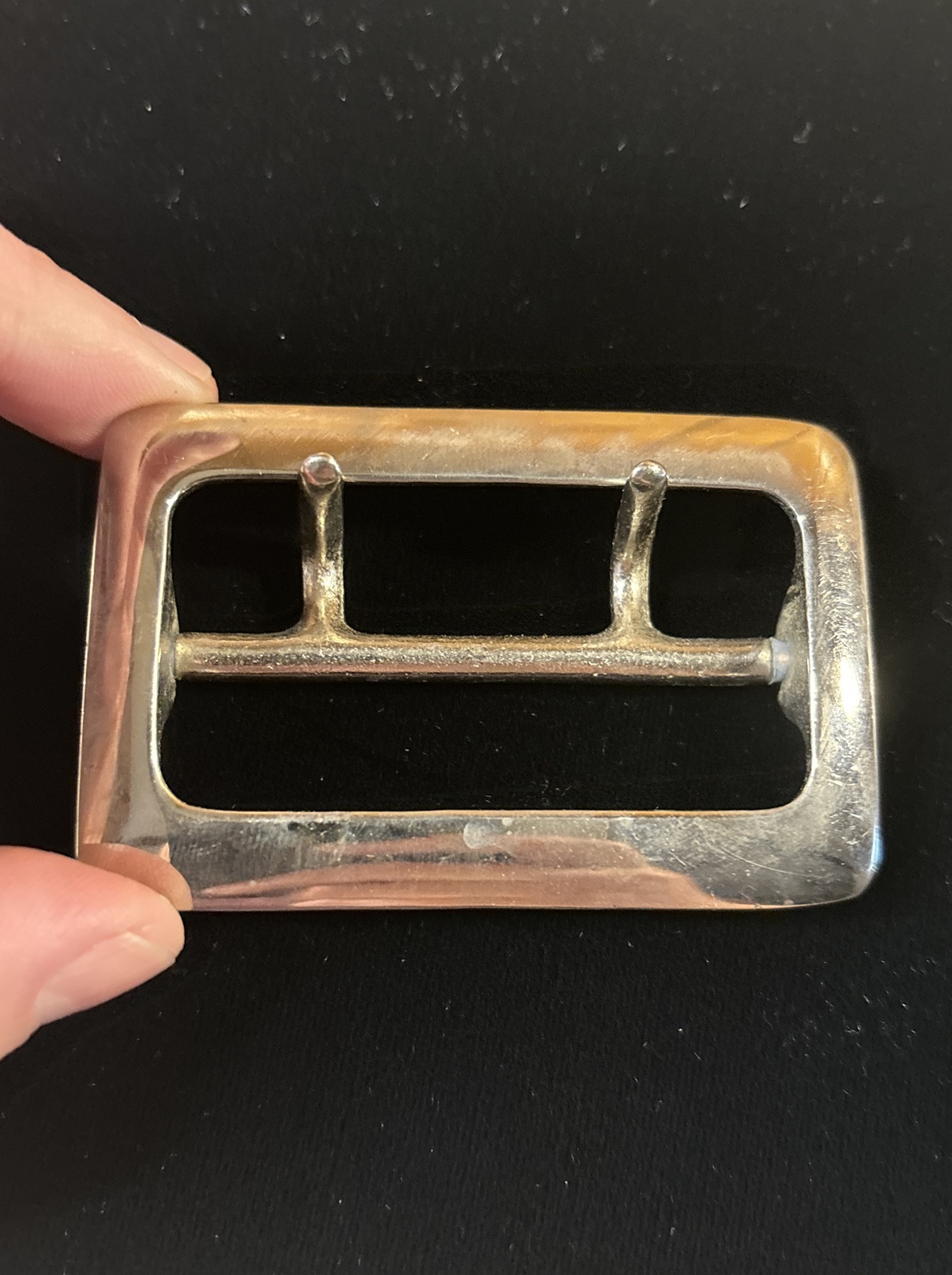 Vintage Solid Brass Chrome Plated 2.25” Double Prong Duty Belt Buckle USA #5