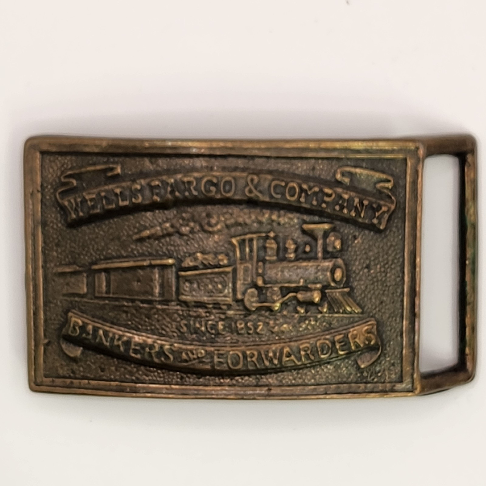 Vintage Wells Fargo & Company Stage Coach Banker Forwarders Bronze Belt Buckle