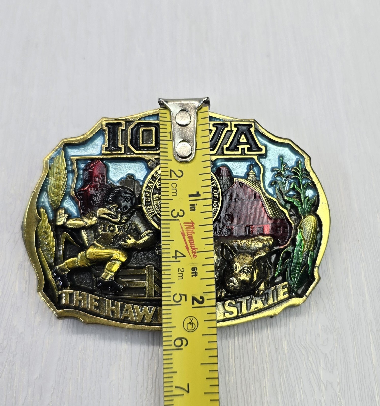 The Great American Buckle Co. 1986 Iowa Hawkeye State Enamel 1821 USA Made