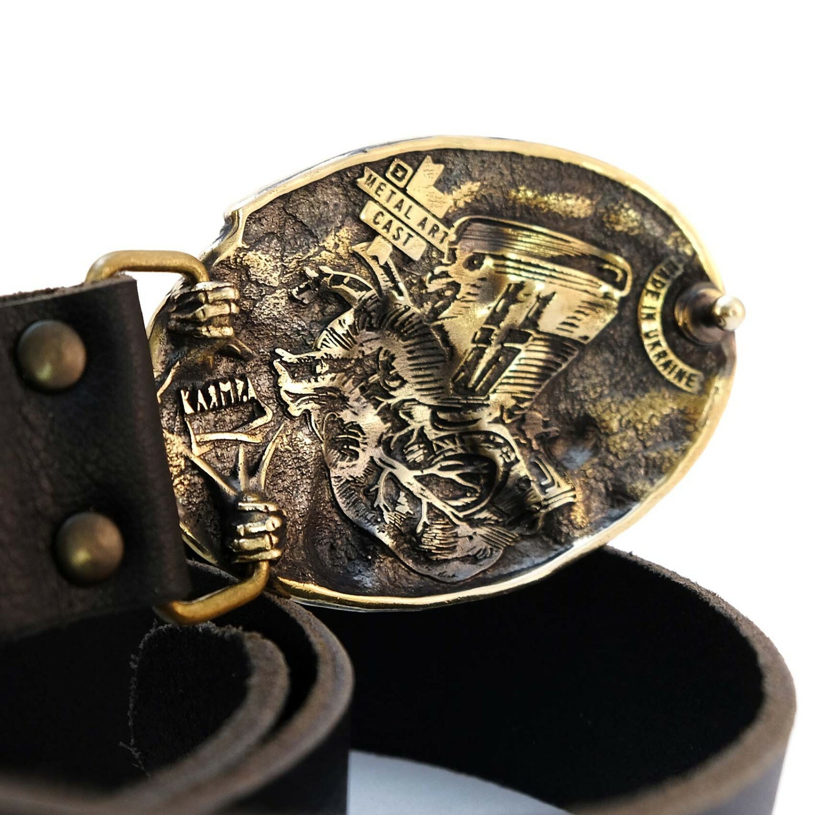 Biker RIDE OR DIE belt buckle with skull and dead horse, Solid brass belt buckle
