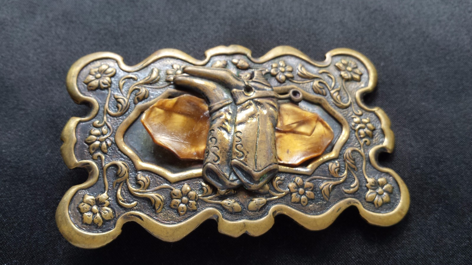 WESTERN COWBOY BOOTS FLORAL BELT BUCKLE INSERT DARK BRONZE BRASS TONED