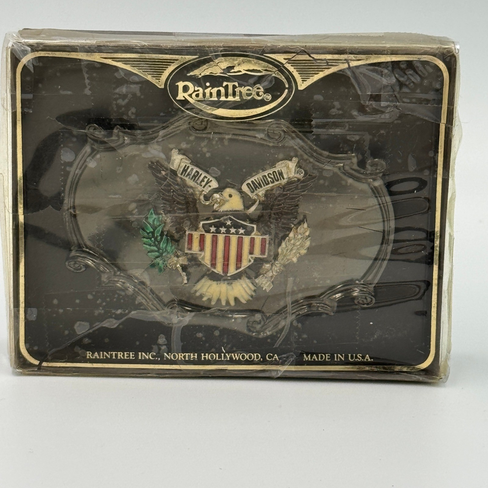 Vintage 1978 Raintree Harley Davidson Eagle Belt Buckle Black Enamel Americana