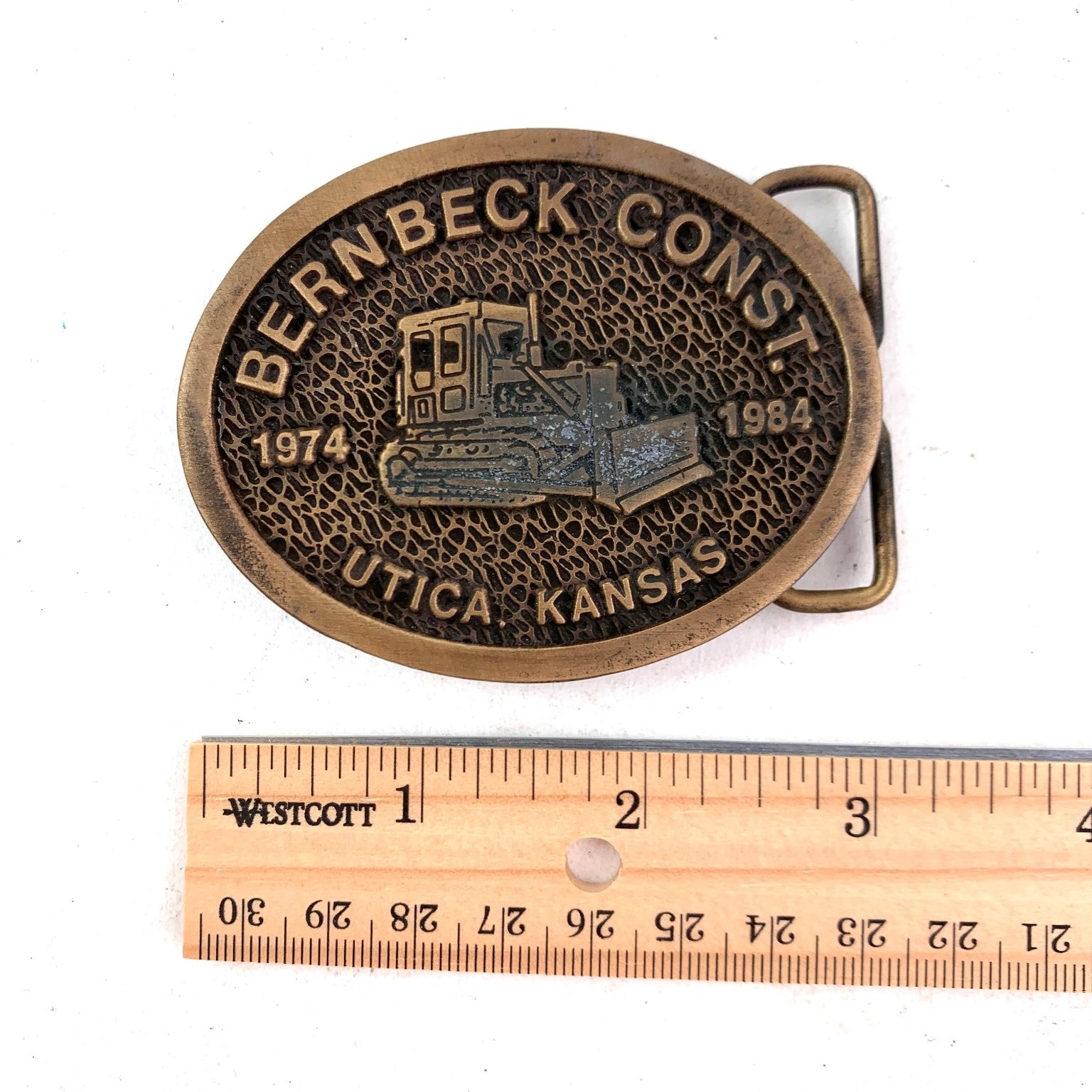 Bernbeck Construction Belt Buckle Bronze Tone Bulldozer Vintage 1974-1984