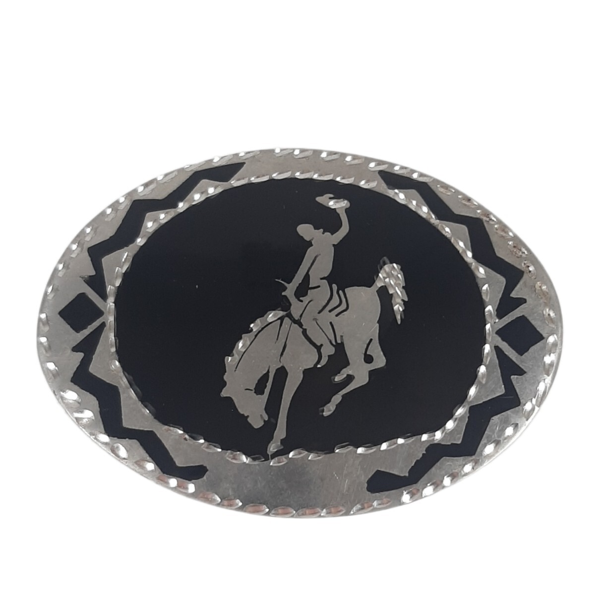 Belt Buckle Colorado Silver Star Western Horse Riding Diamond Cut BLACK/ SILVER