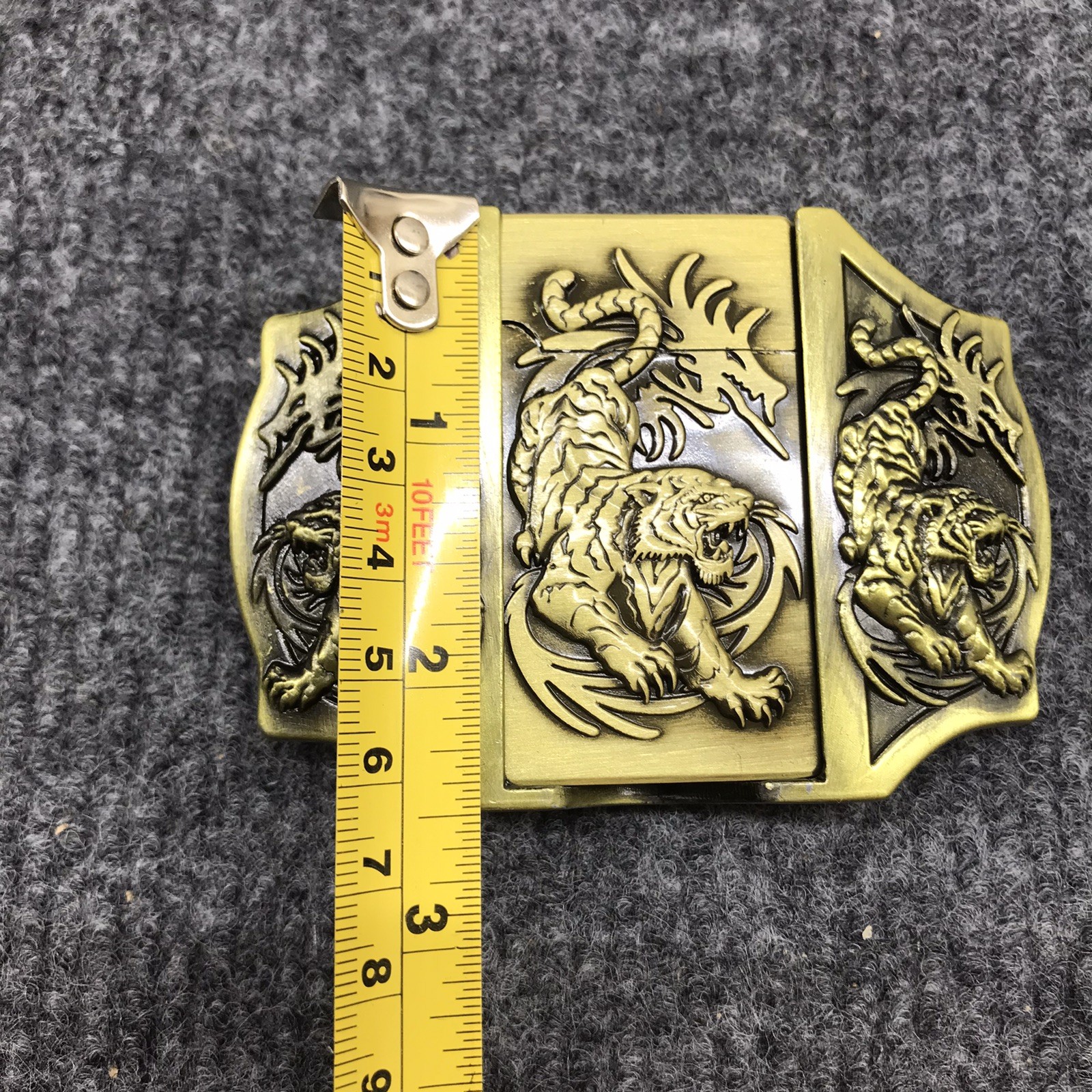Antique Brushed Tiger Belt Buckle with Lighter, Stock in US