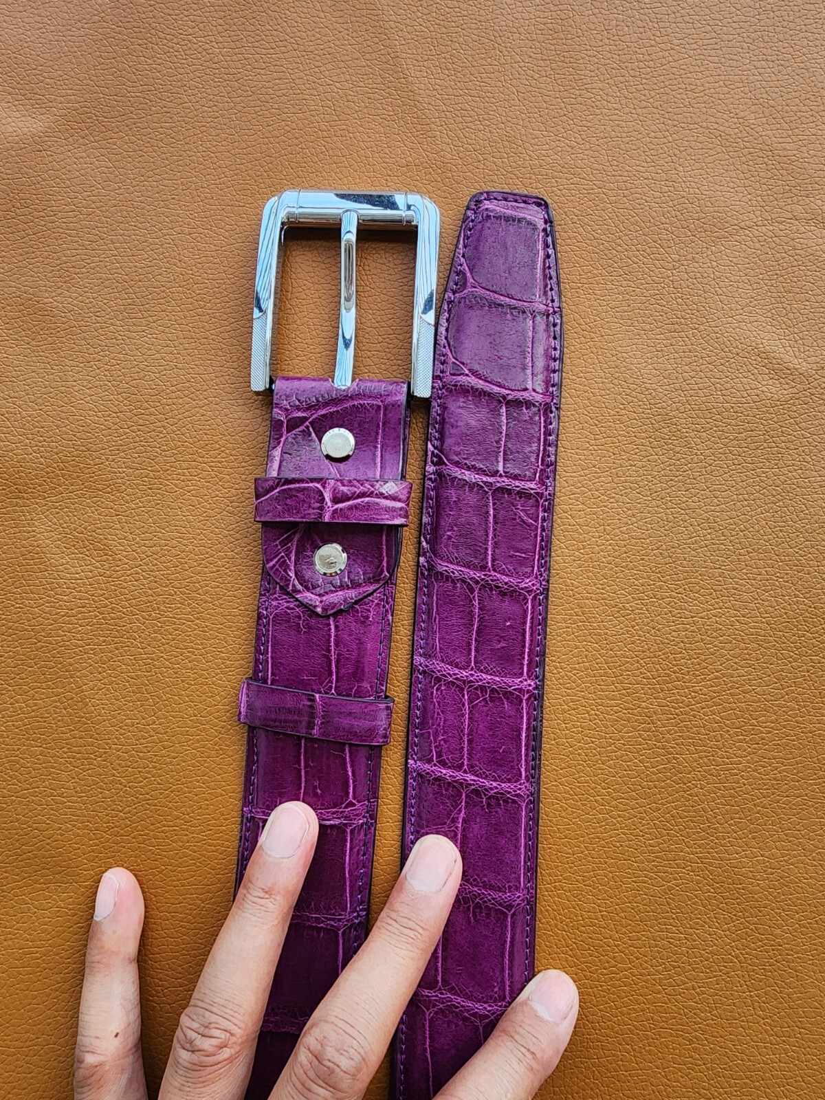 3.8CM Purple 100% Luxury Genuine Leather Skin Mens Belt Buckle-customize