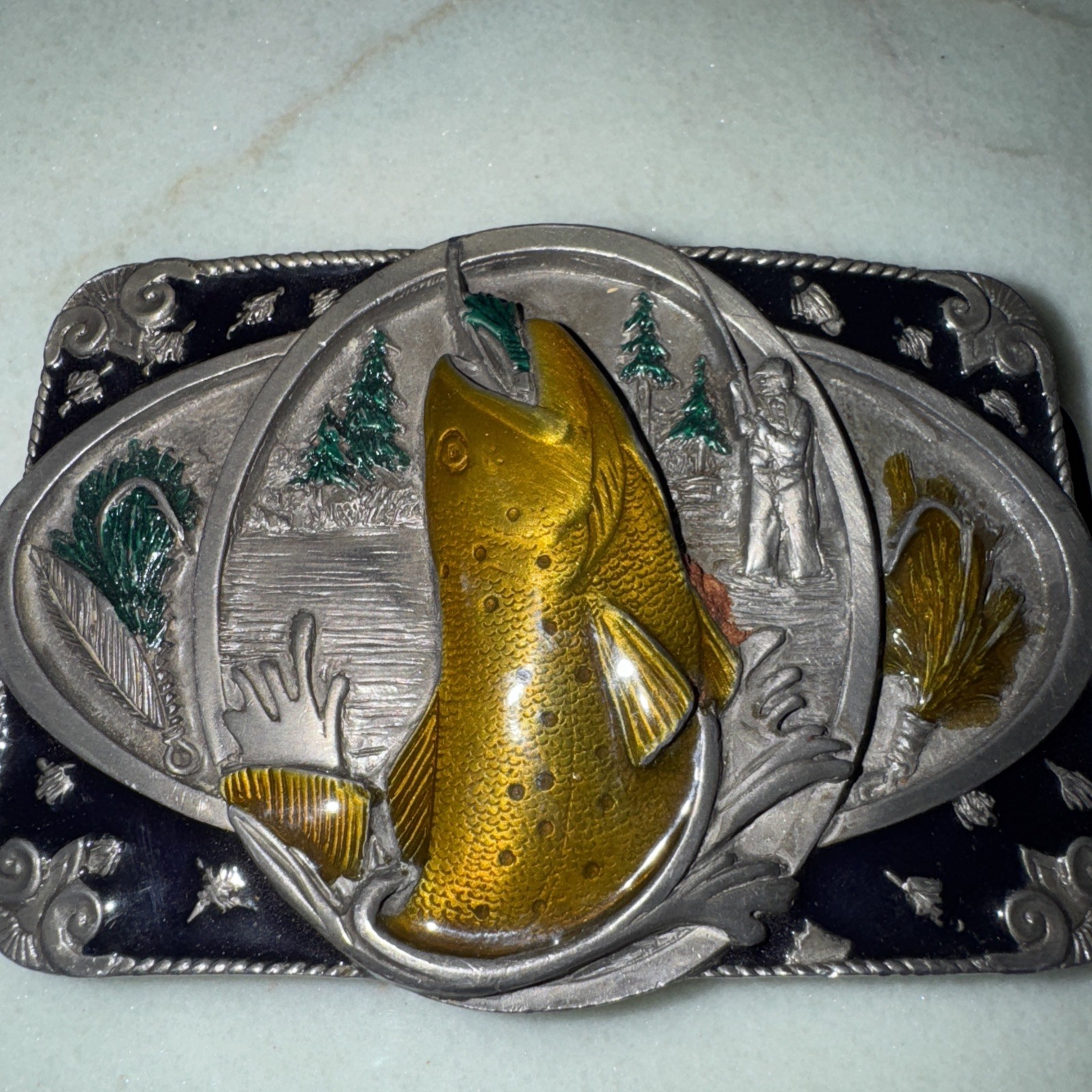 Bass Fishing Buckles of America Masterpiece Collection Brass Finish Belt Buckle