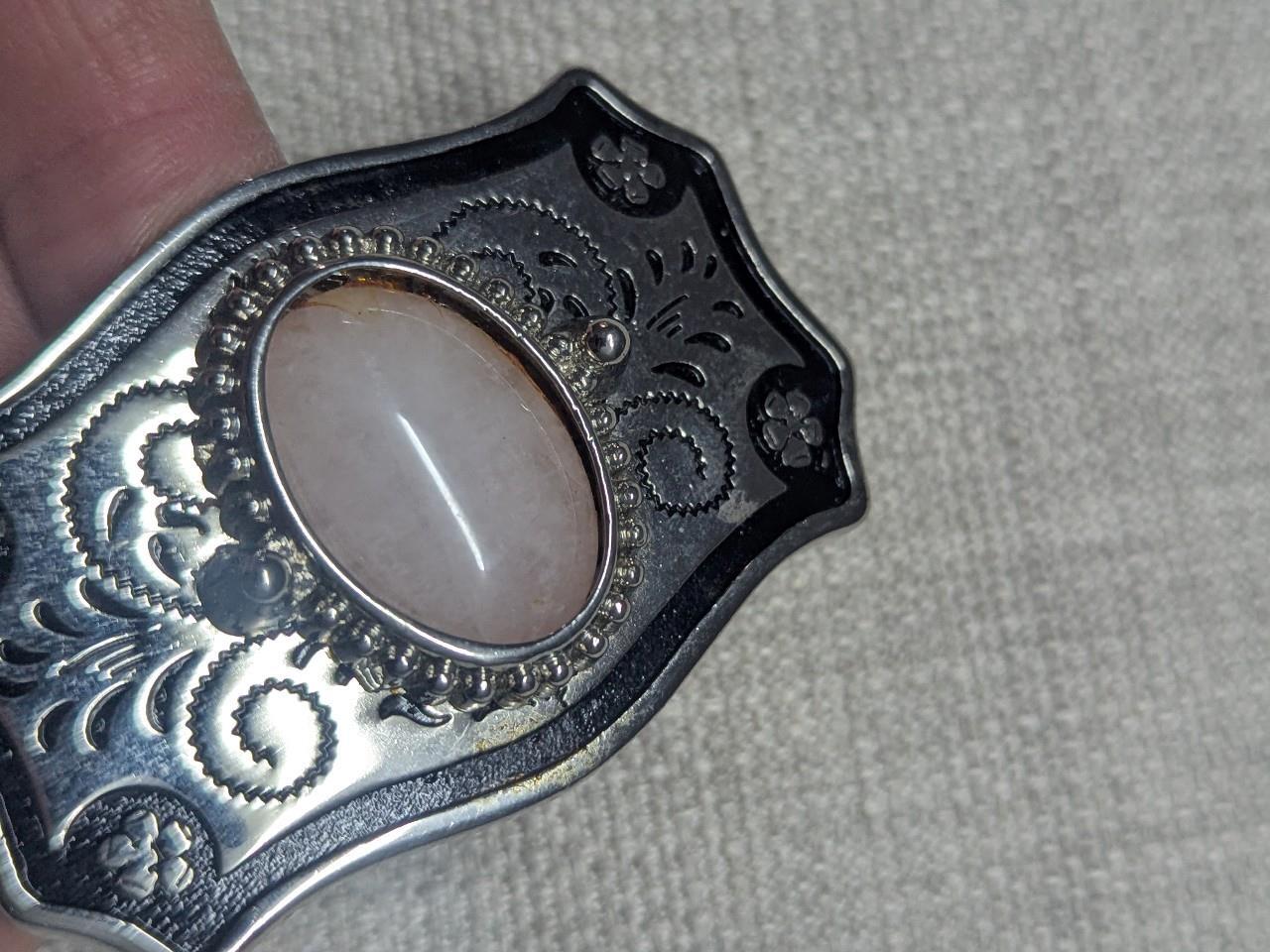 vintage GEMSTONE pink QUARTZ belt buckle WESTERN handcrafted cowboy