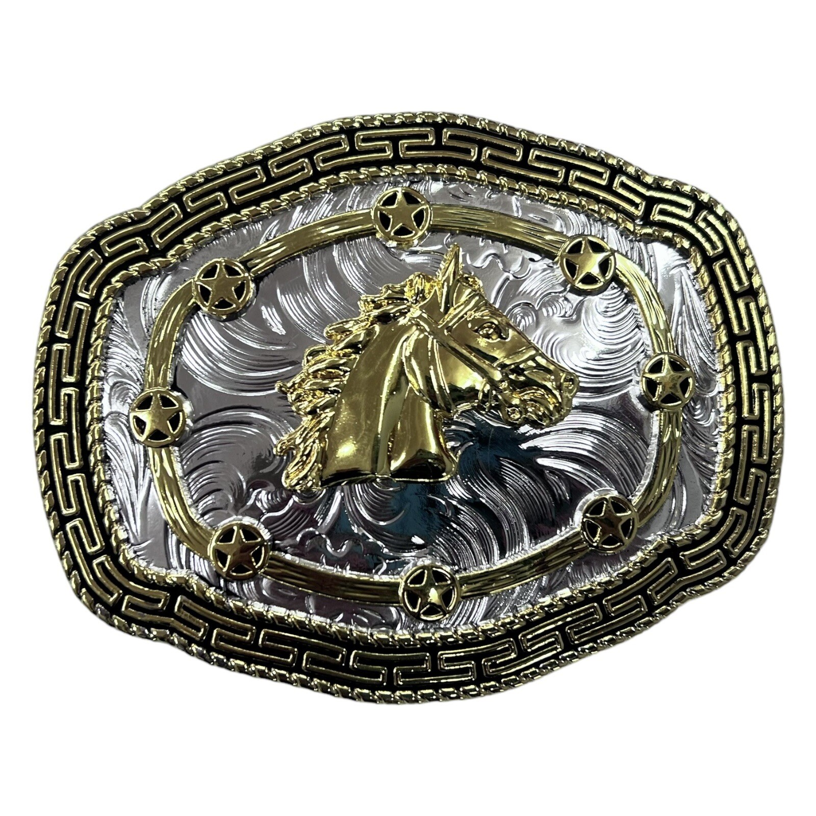 Horse Head Rodeo Belt Buckle Silver And Gold