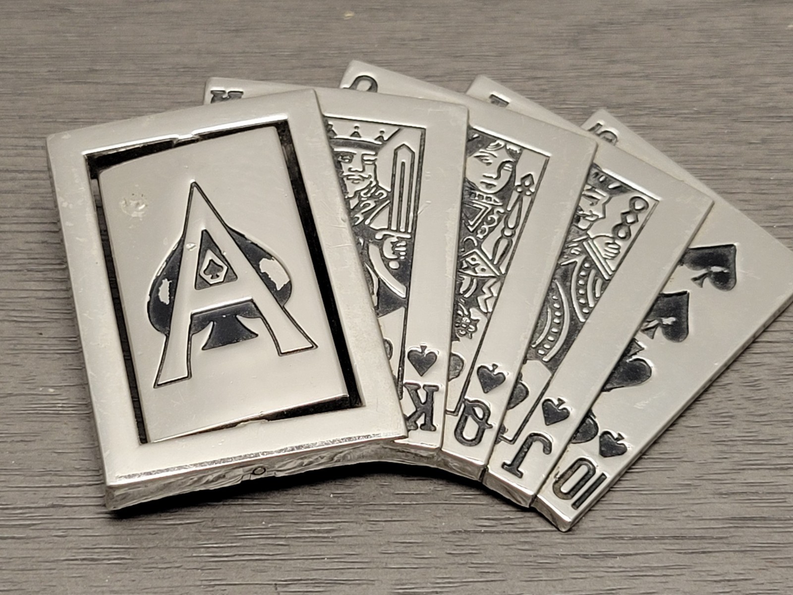 Belt Buckle Poker Royal Flush with Revolving Ace, Metal, Westside CA