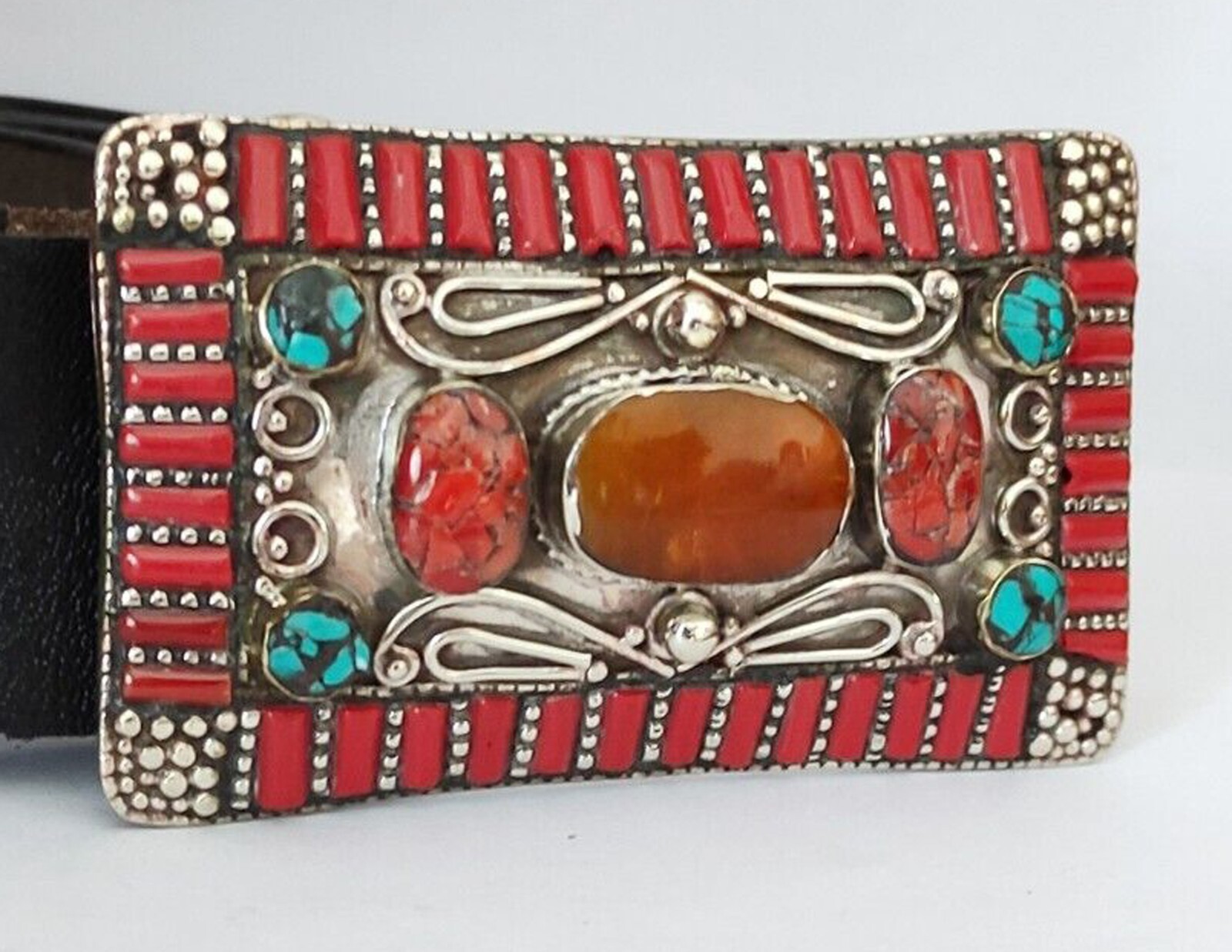 Tibetan Silver Belt Buckle Belt waist trap Turquoise Coral Clasp, B53