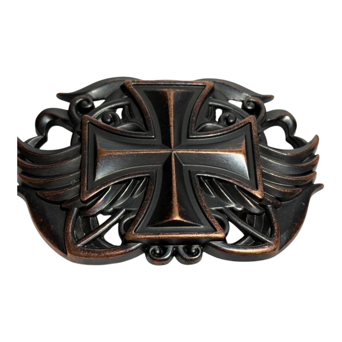 Maltese Cross Belt Buckle Cutout Gothic Outlaw Biker Punk Bronze Brown