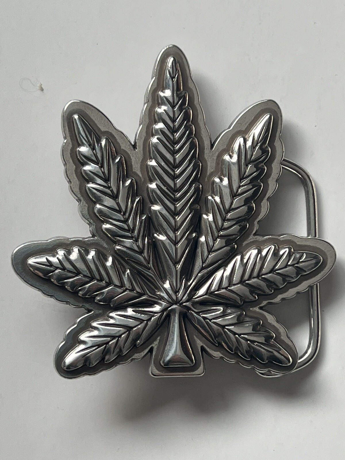 Marijuana Pot Leaf Belt Buckle Silver tone