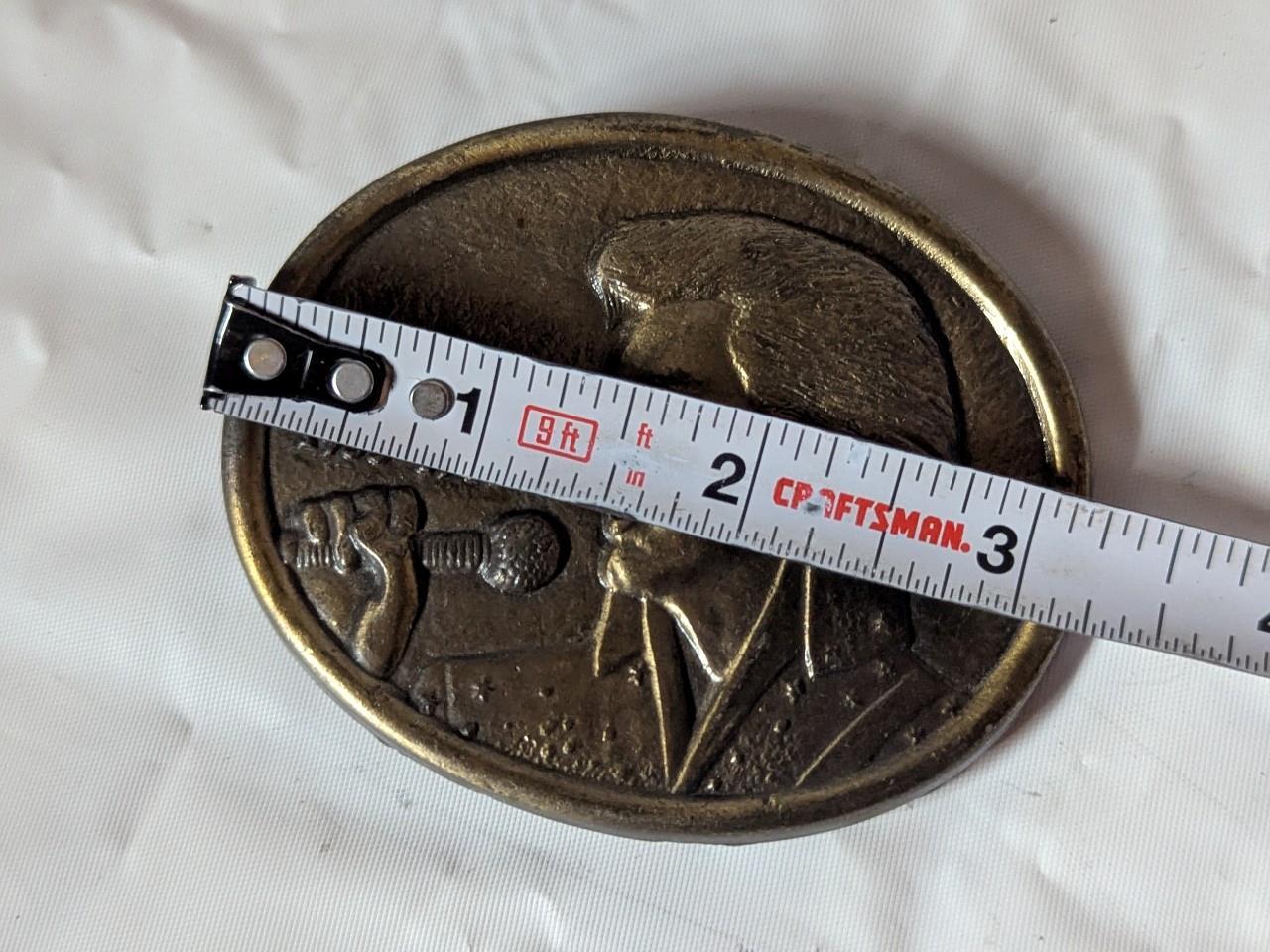 vintage 1970s belt buckle ELVIS solid brass WESTERN cowboy