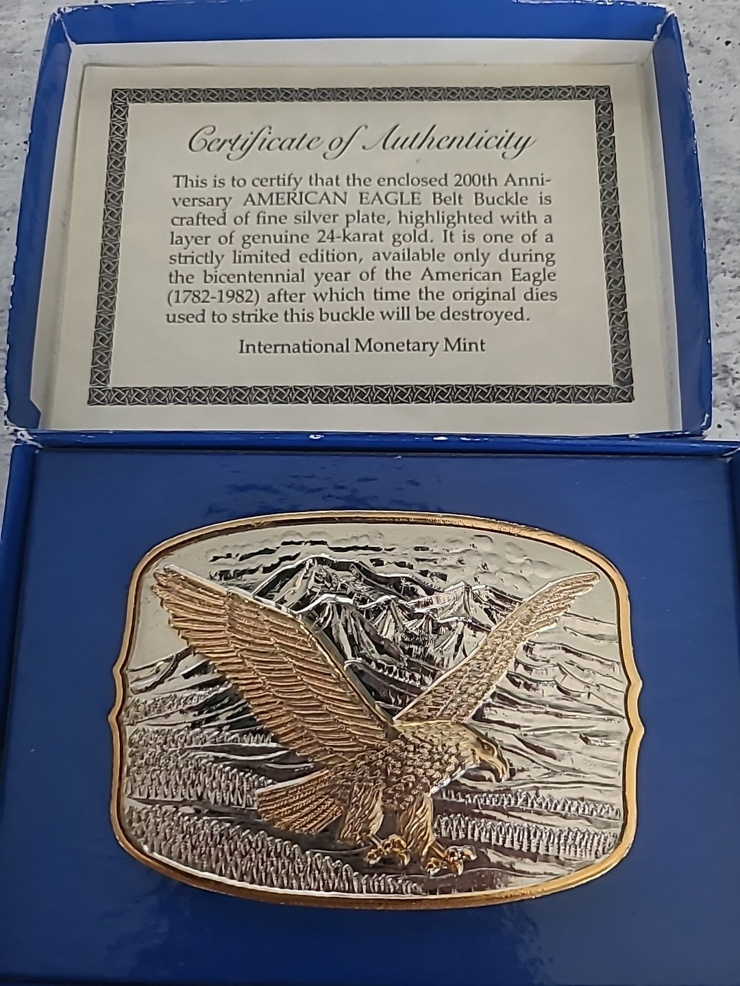 American Eagle Limited Ed. 24K Gold & Silver Plated Belt Buckle In Box NEW A