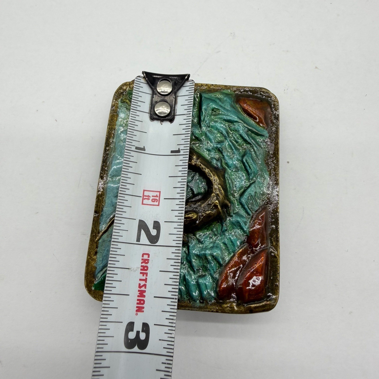Vintage Enameled Metal Fishing Trout Belt Buckle Green Water Colorado