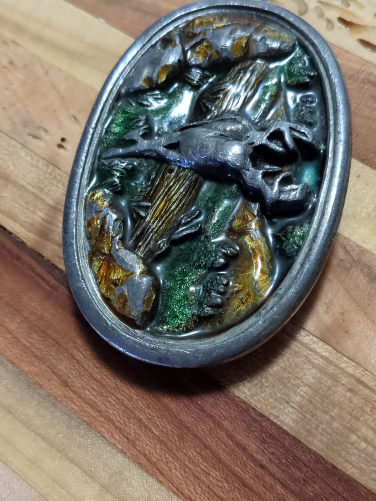 Vintage Bergamot Deer Metal Belt Buckle #G-146 Glossy Colors 1983 Made In USA