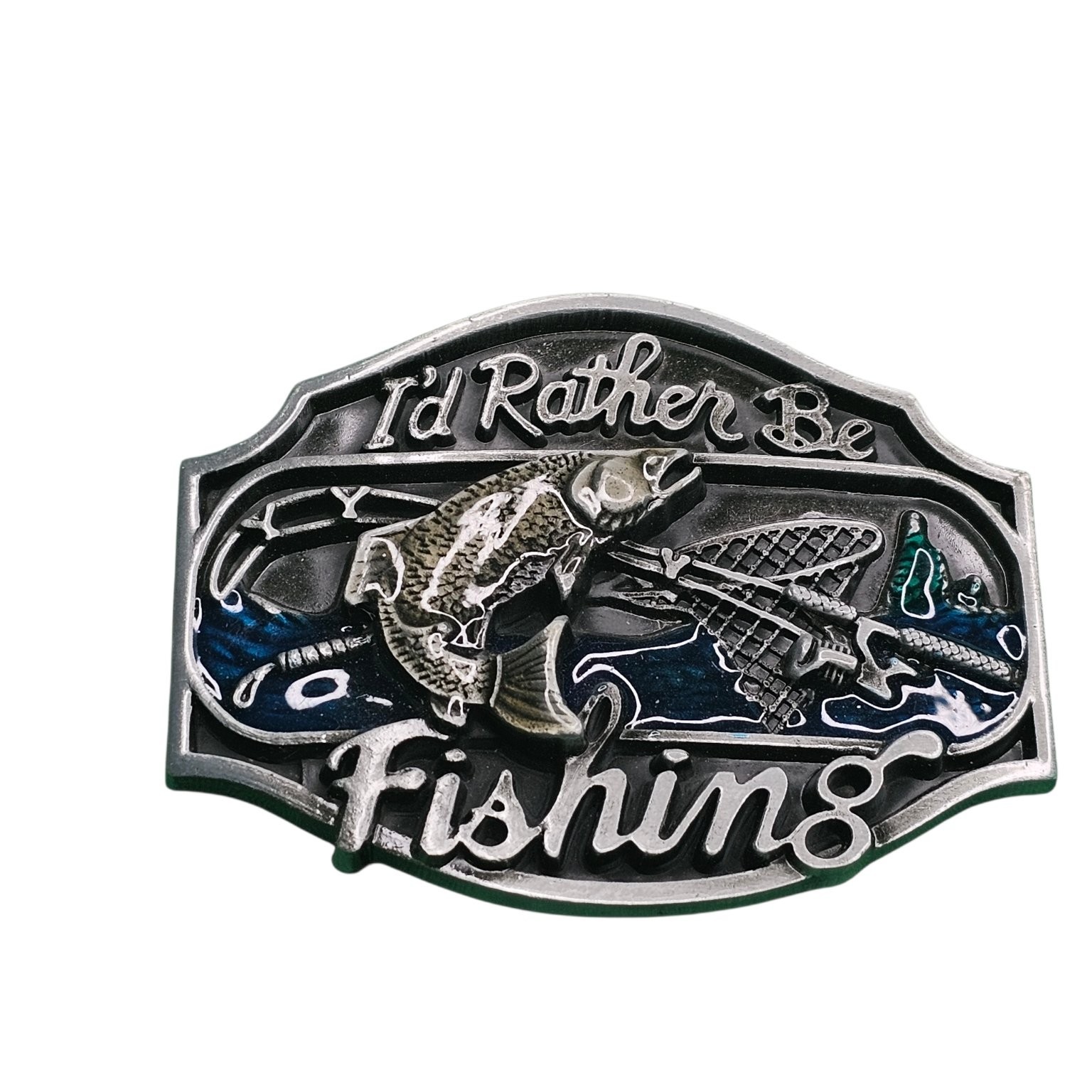 I&rsquo;d Rather Be Fishing Men&rsquo;s Belt Buckle Silver Tone