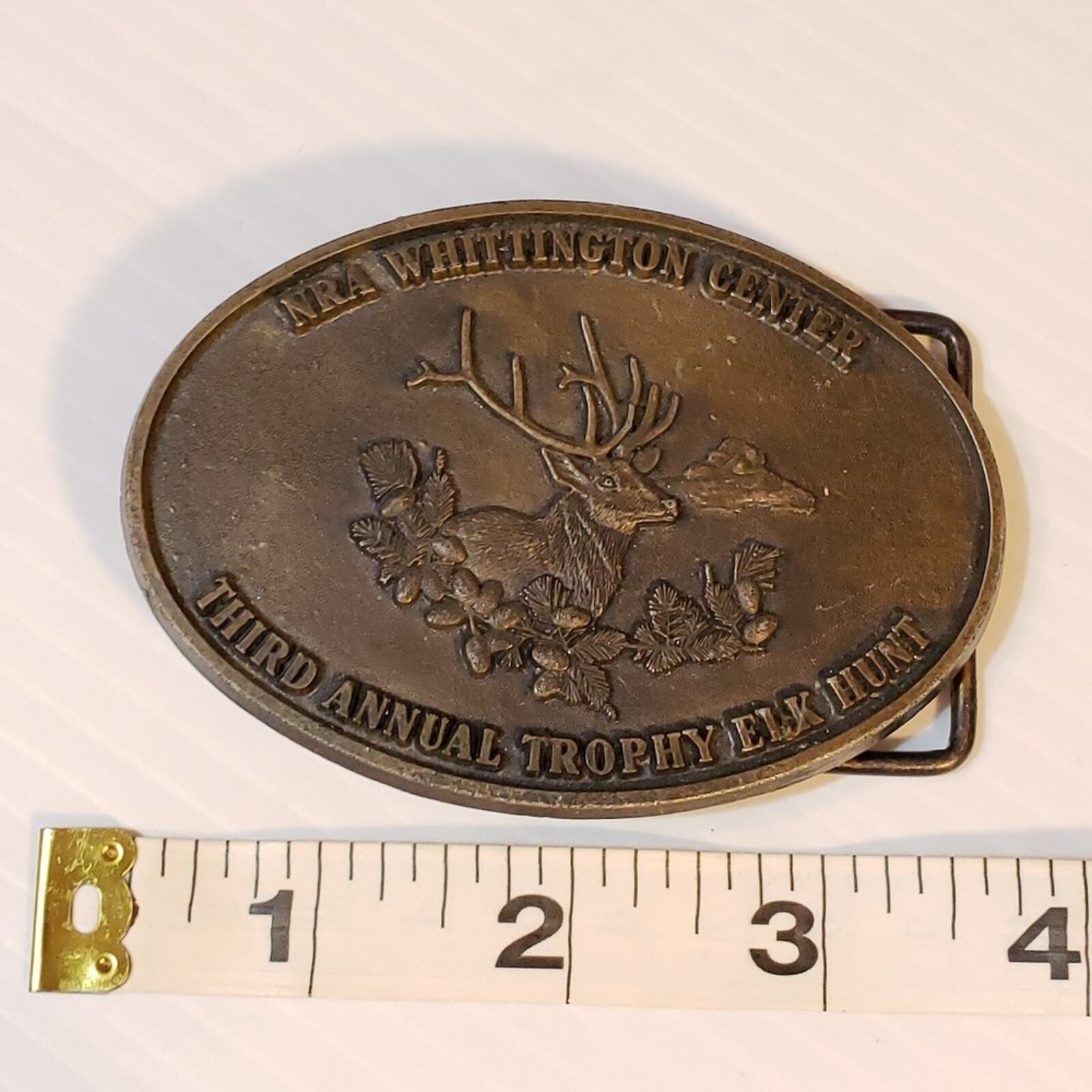 NRA Whittington Center Third Annual Trophy Elk Hunt Belt Buckle Bronze Rifle