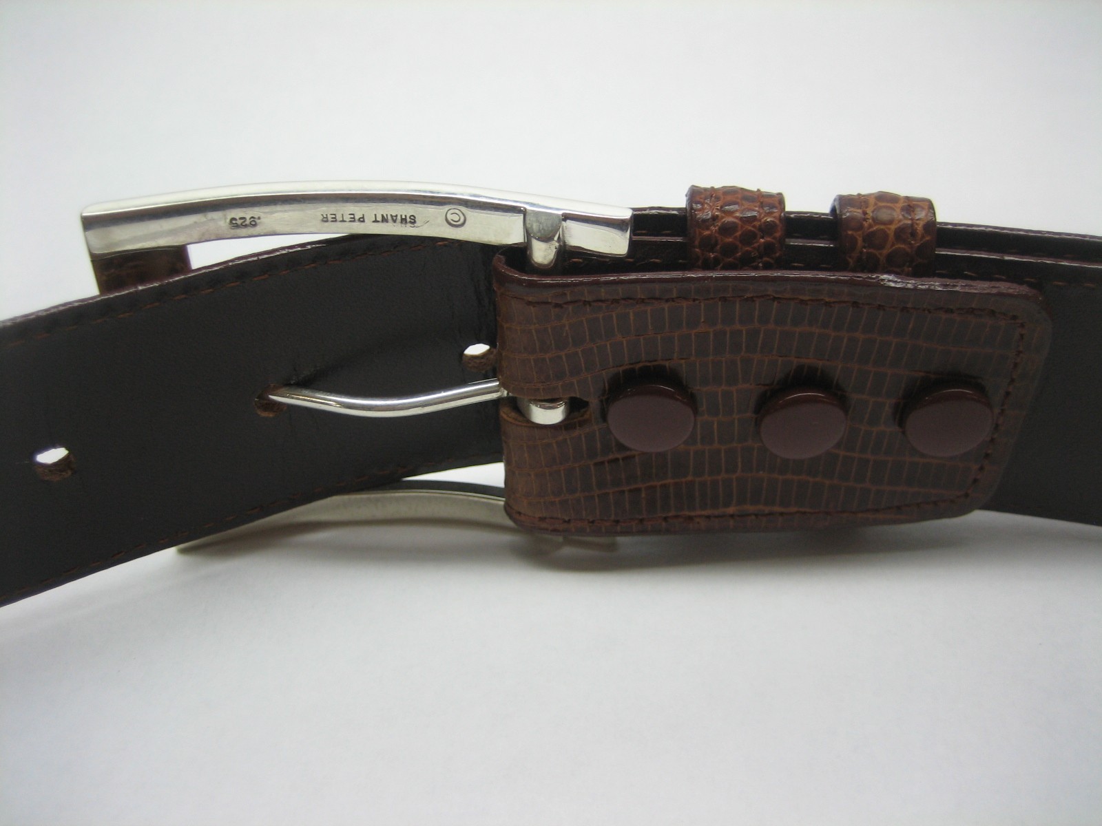 Sterling Silver buckle 2 loops & tip set w Lizard-1-1/2&Prime; belt size 26 to 46 USA.