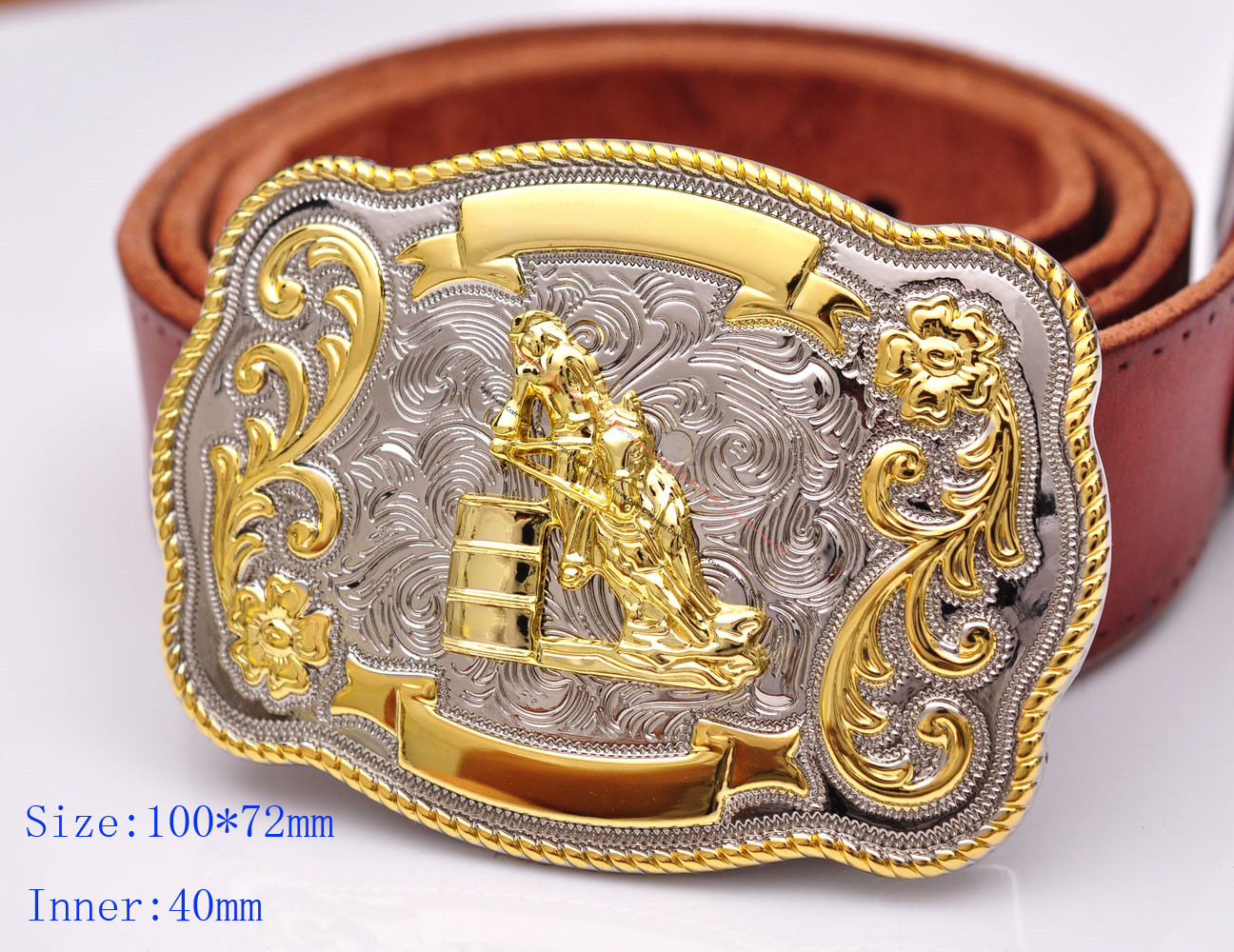 Texas Long Huge Ride Rodeo Cowboy Western Barrel Racing Gold Shine Belt Buckle
