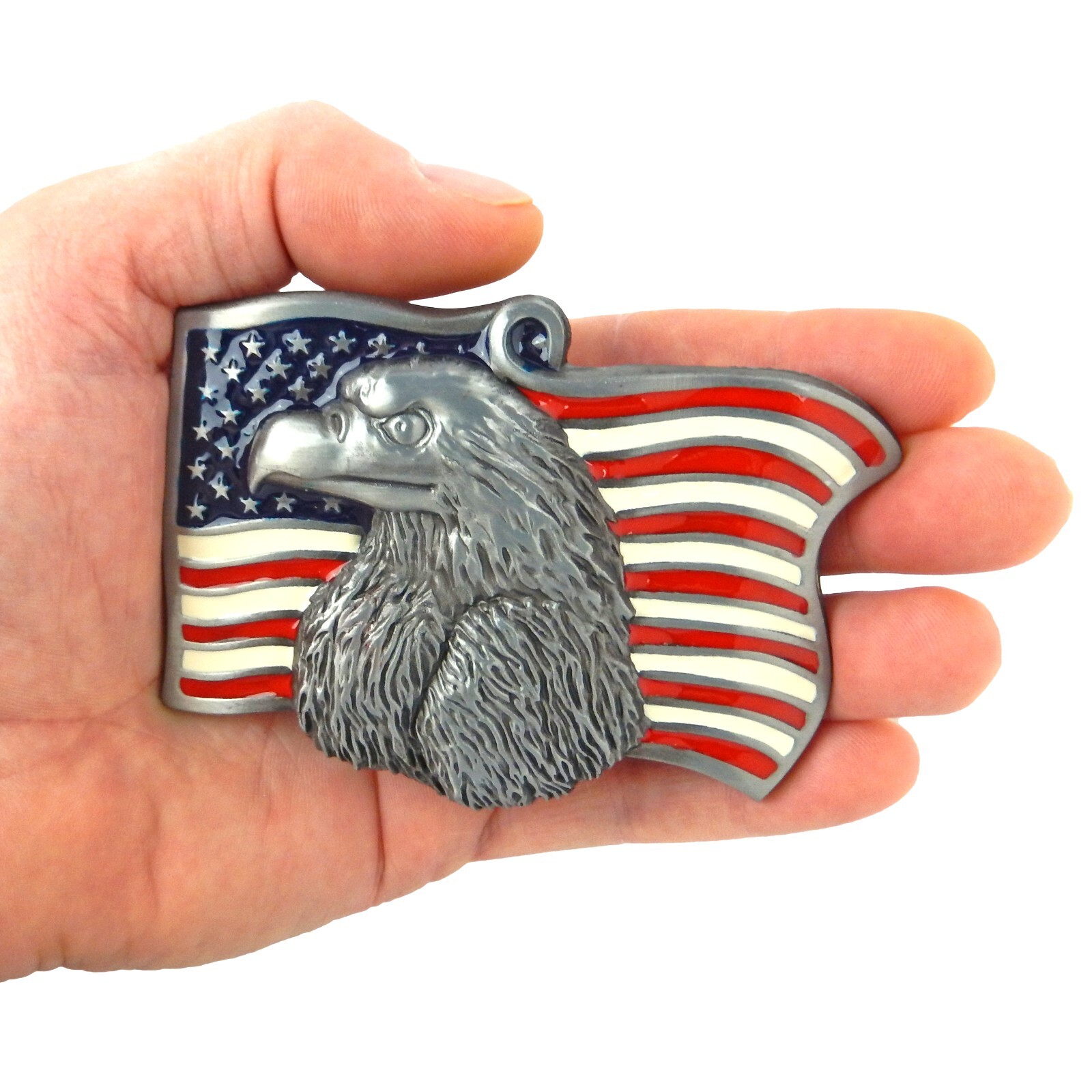 Men&rsquo;s American Flag Eagle Belt Buckle USA Proud Silver Tone Fits 1.5&Prime; Belt