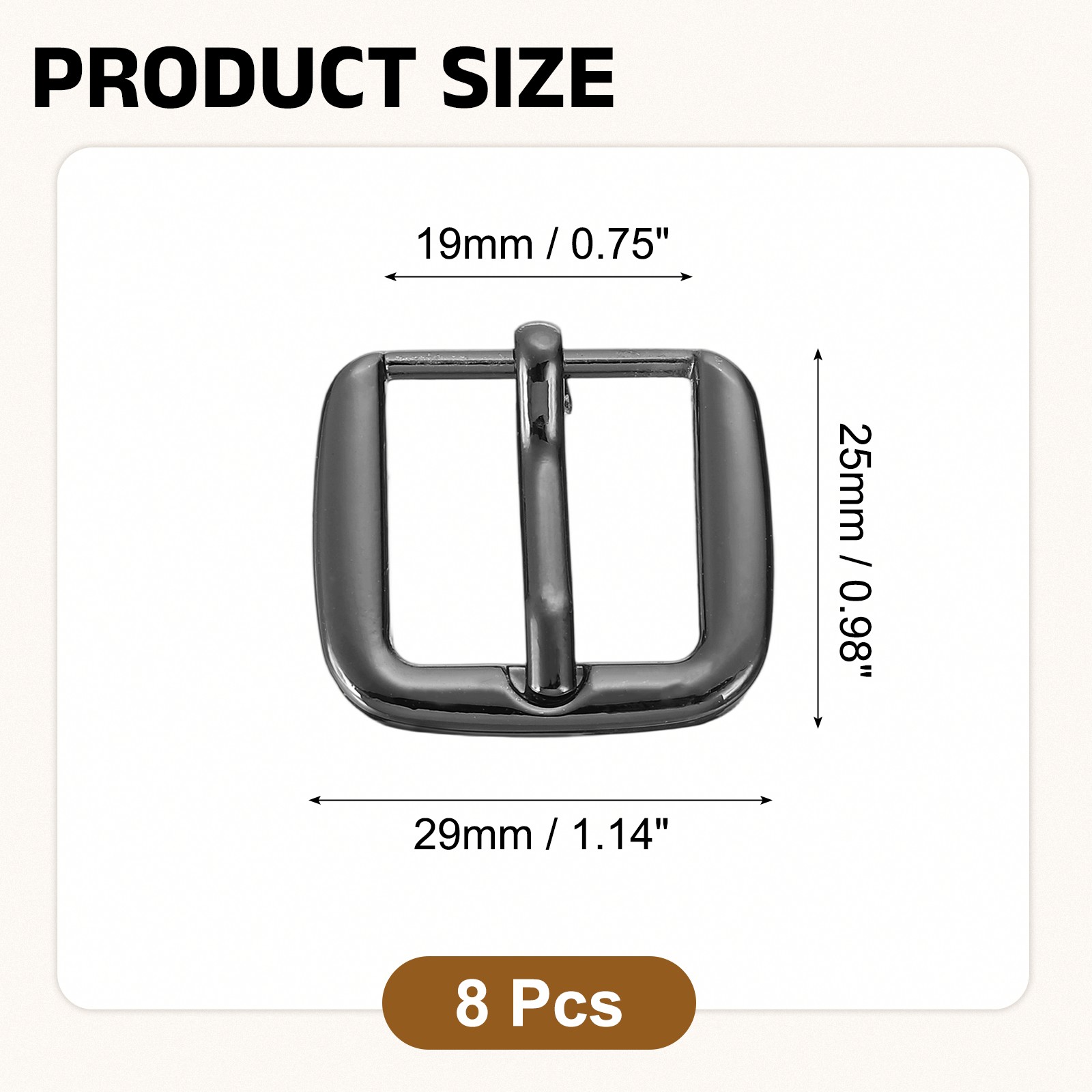 Metal Roller Buckle, 8Pcs 0.75&Prime; Square Single Prong Belt Buckle, Metallic Black