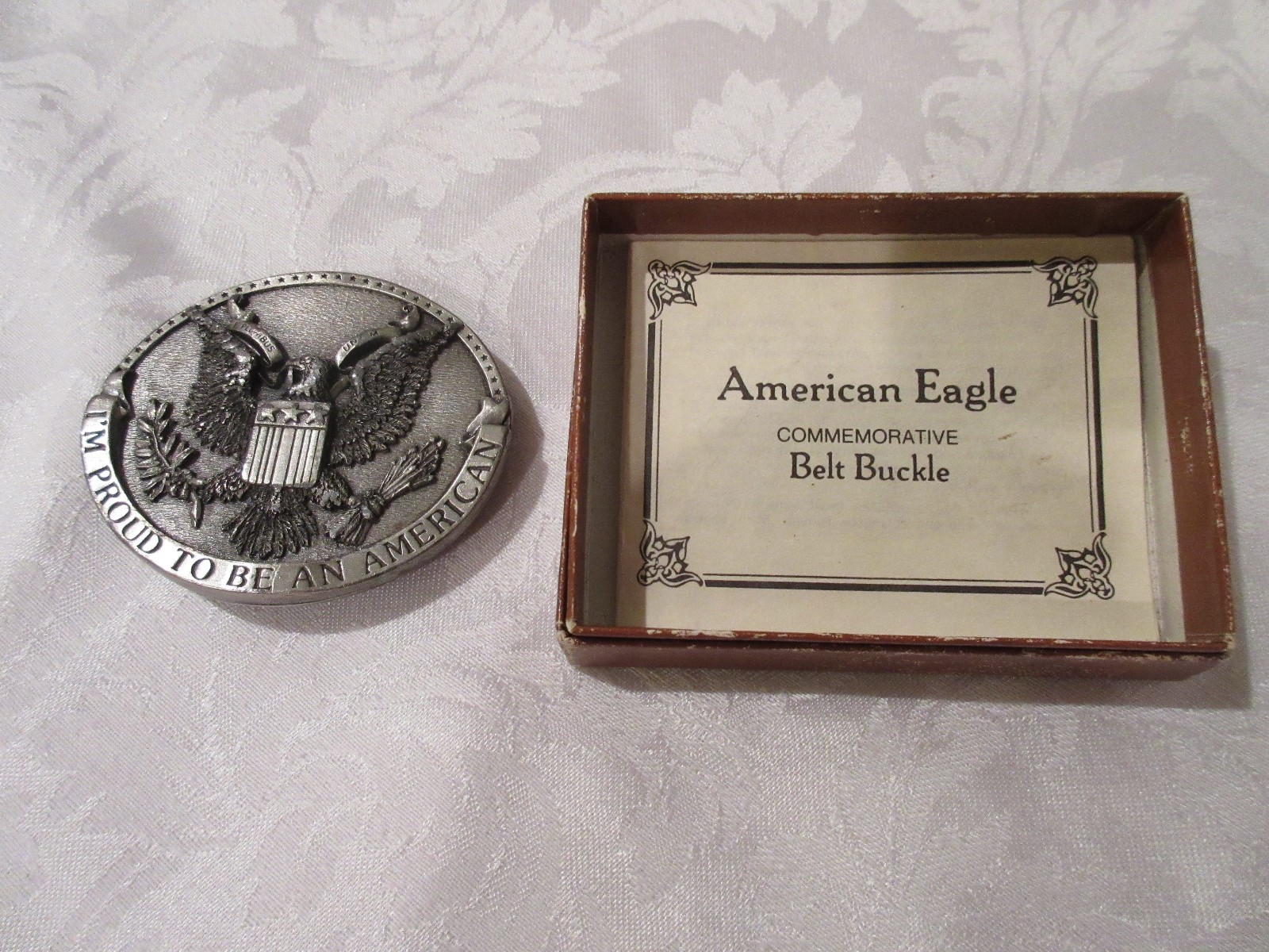 Vintage 1981 Bergamot Brass « Proud to be an American Eagle » Belt Buckle # H-132