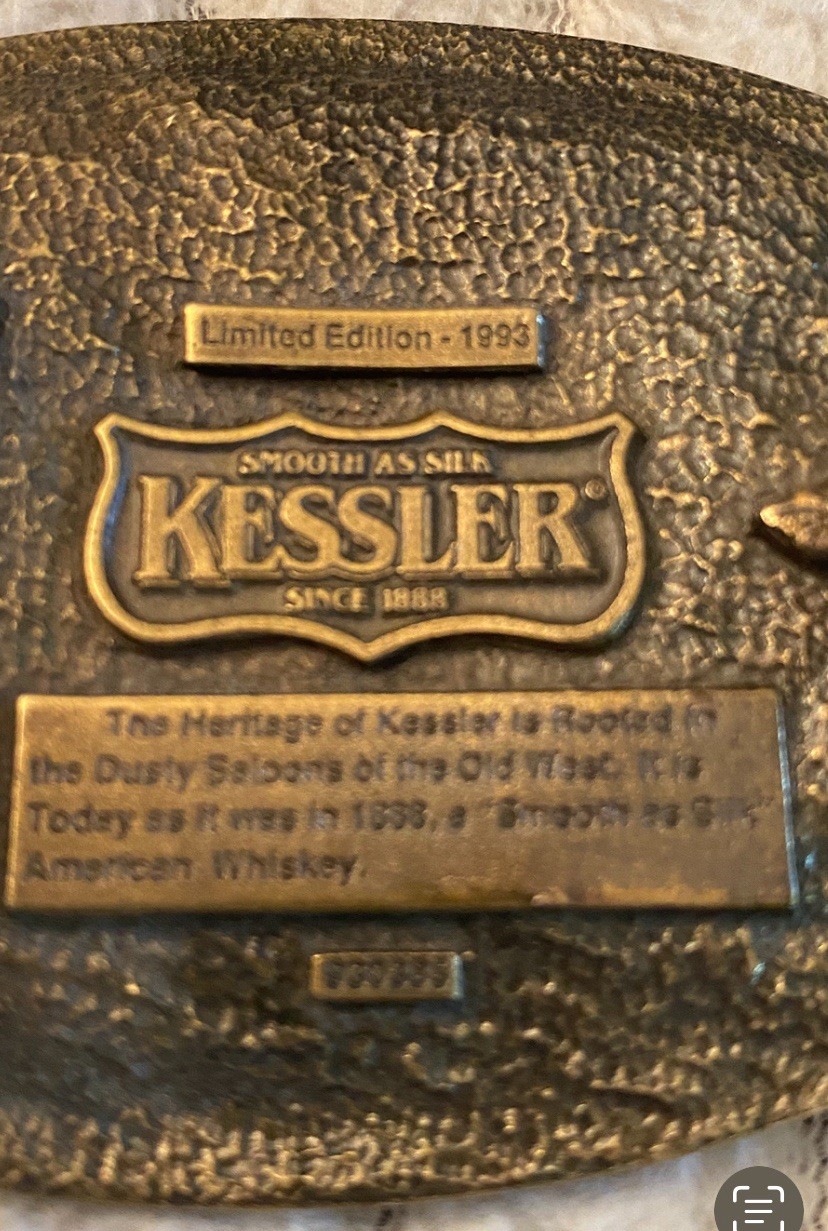 Belt Buckle, Brass, Kessler American Whiskey Spirit of California,1993 Ltd., Ed.