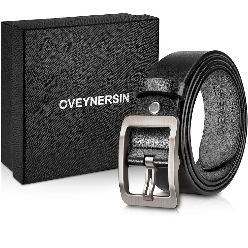 OVEYNERSIN Men Belt – 100% Genuine Leather casual Dress Belts Big Metal Black