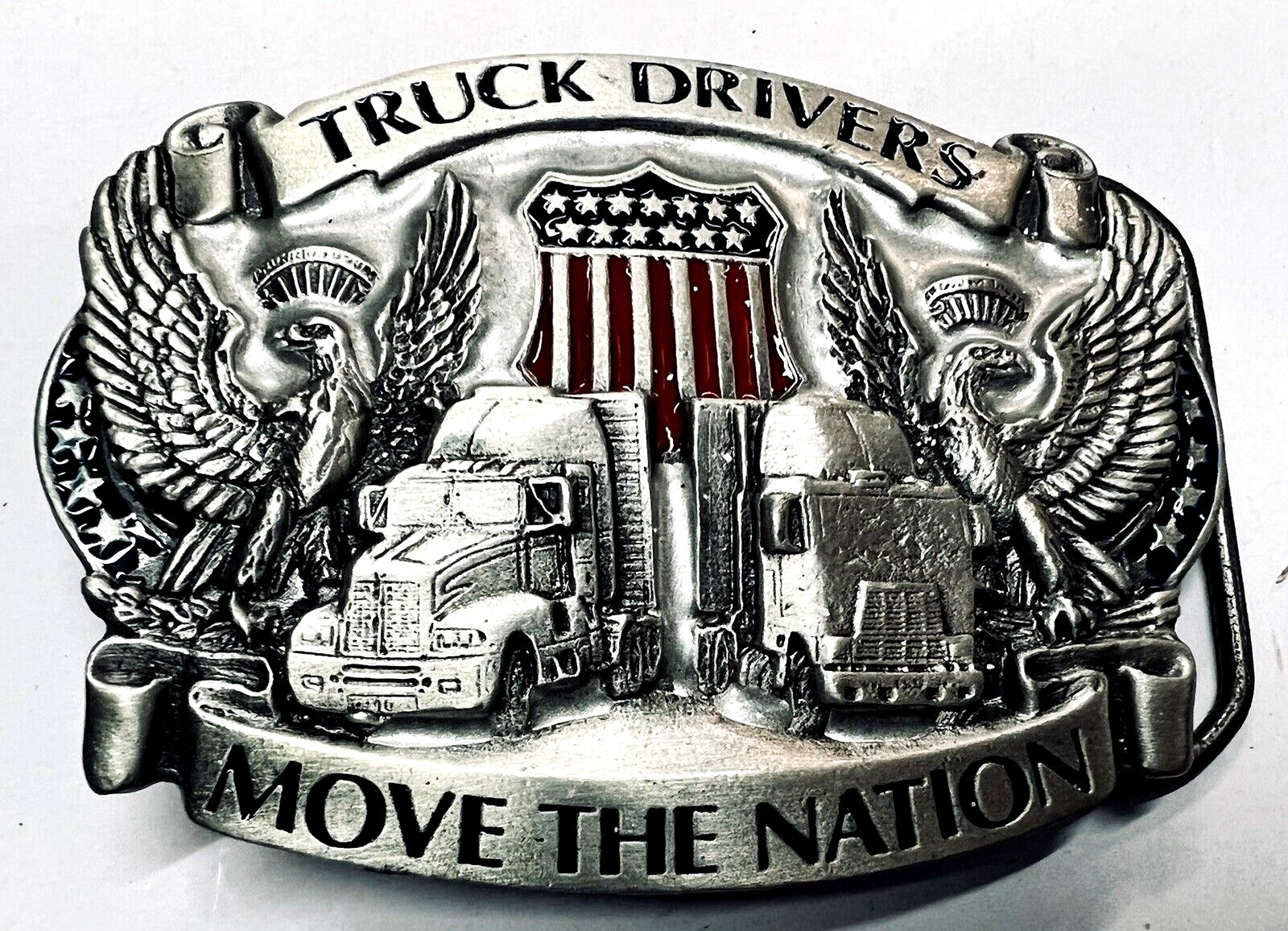 Truck Driver buckle.USA,size-3”-”2 1/2” Fit for 1-1/2” Wider belt, Solid Pewter