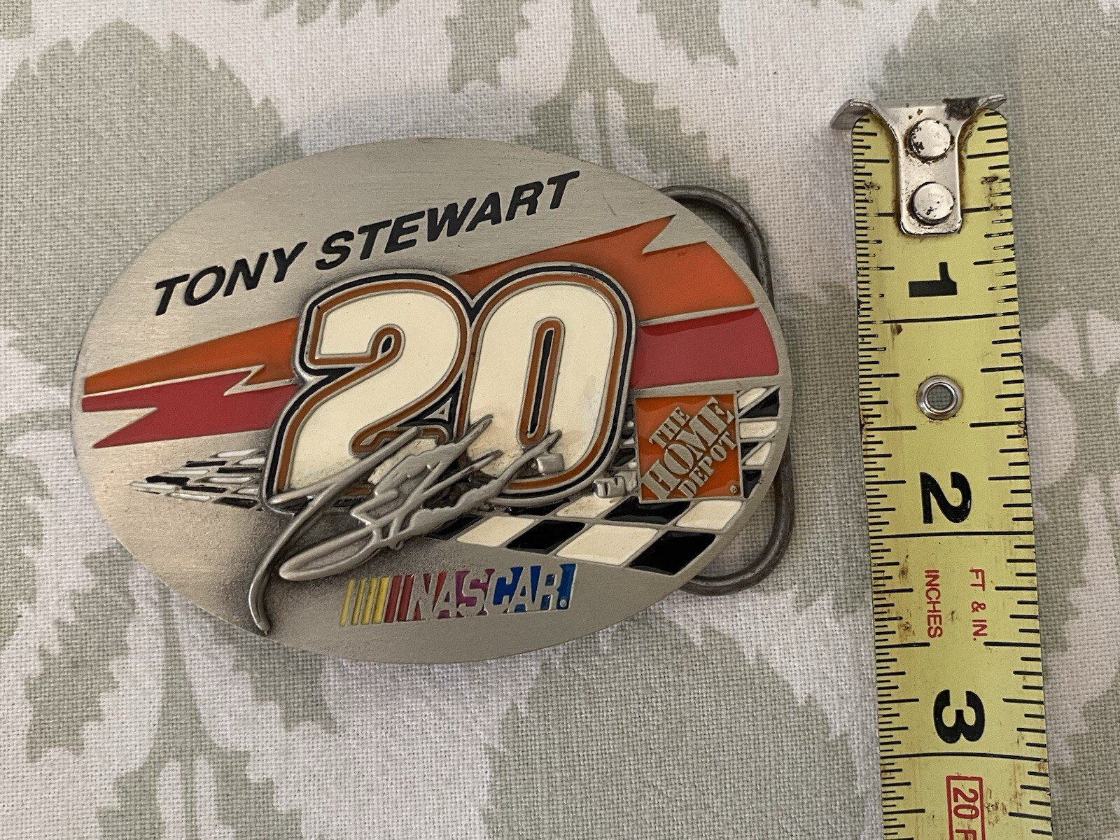 Tony Stewart NASCAR Belt Buckle Pewter Limited Edition Racing 2000 Silver Orange