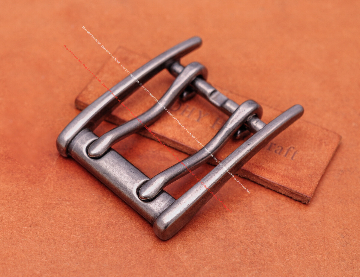 Men Heavy Wide Silver Double Pin Prong Leathercraft Belt Buckle Fits 45mm Strap