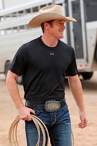 Mens-Western-Cowboy-Belt – Longhorn-Bull-Pattern Fit Waist 31-34 in Black