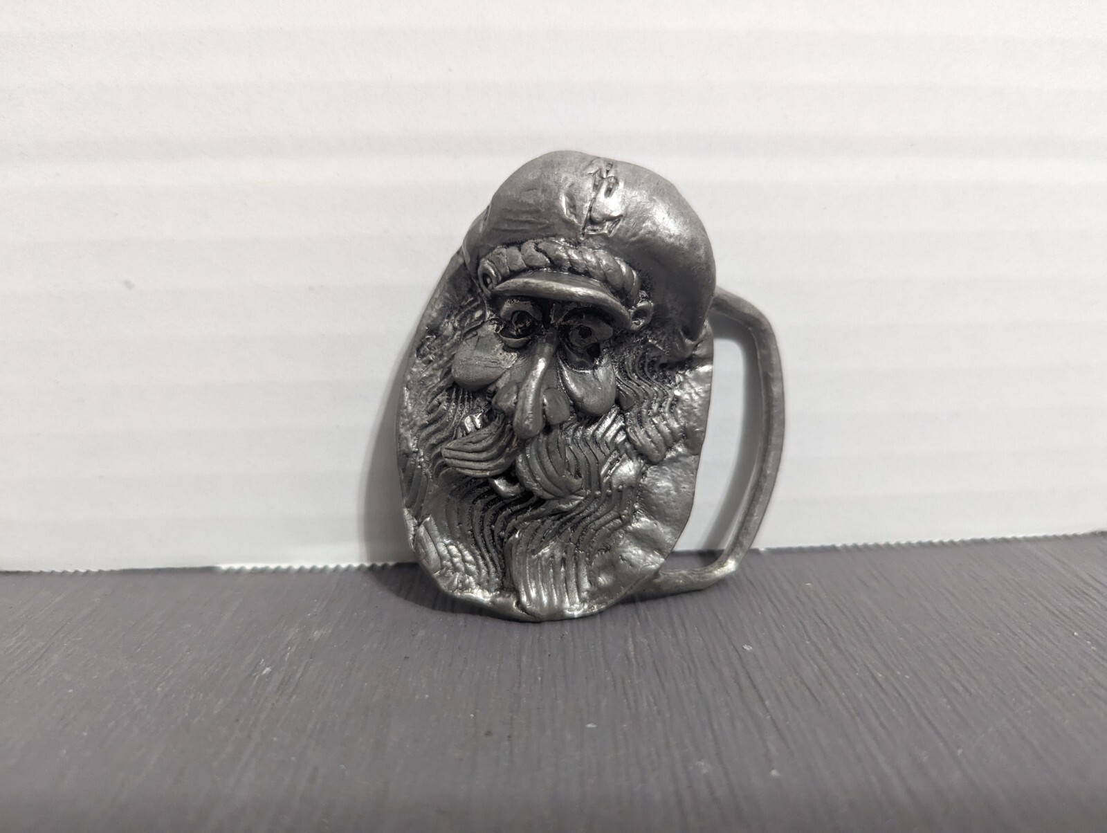 Vtg. Herman Black Metal Craft Belt Buckle, Nouveau Indiana  » Old Sailor Head »