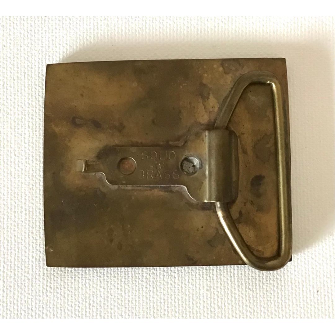 Vintage Solid Brass Roadrunner Turquoise Chip Inlay Southwest Belt Buckle Cowboy