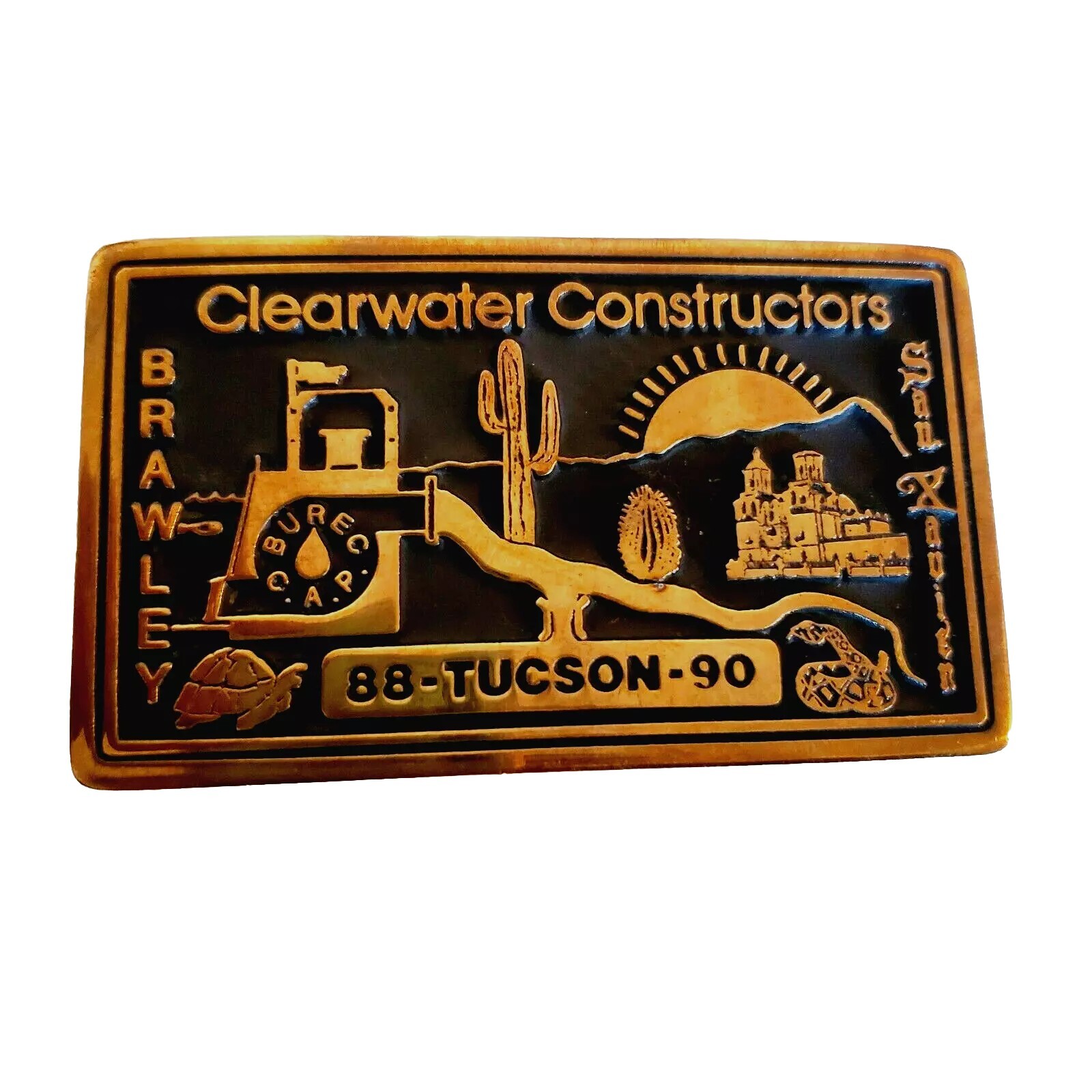 1988 Clearwater Constructors Brawley Brass Belt Buckle CAP Snake Tucson Arizona