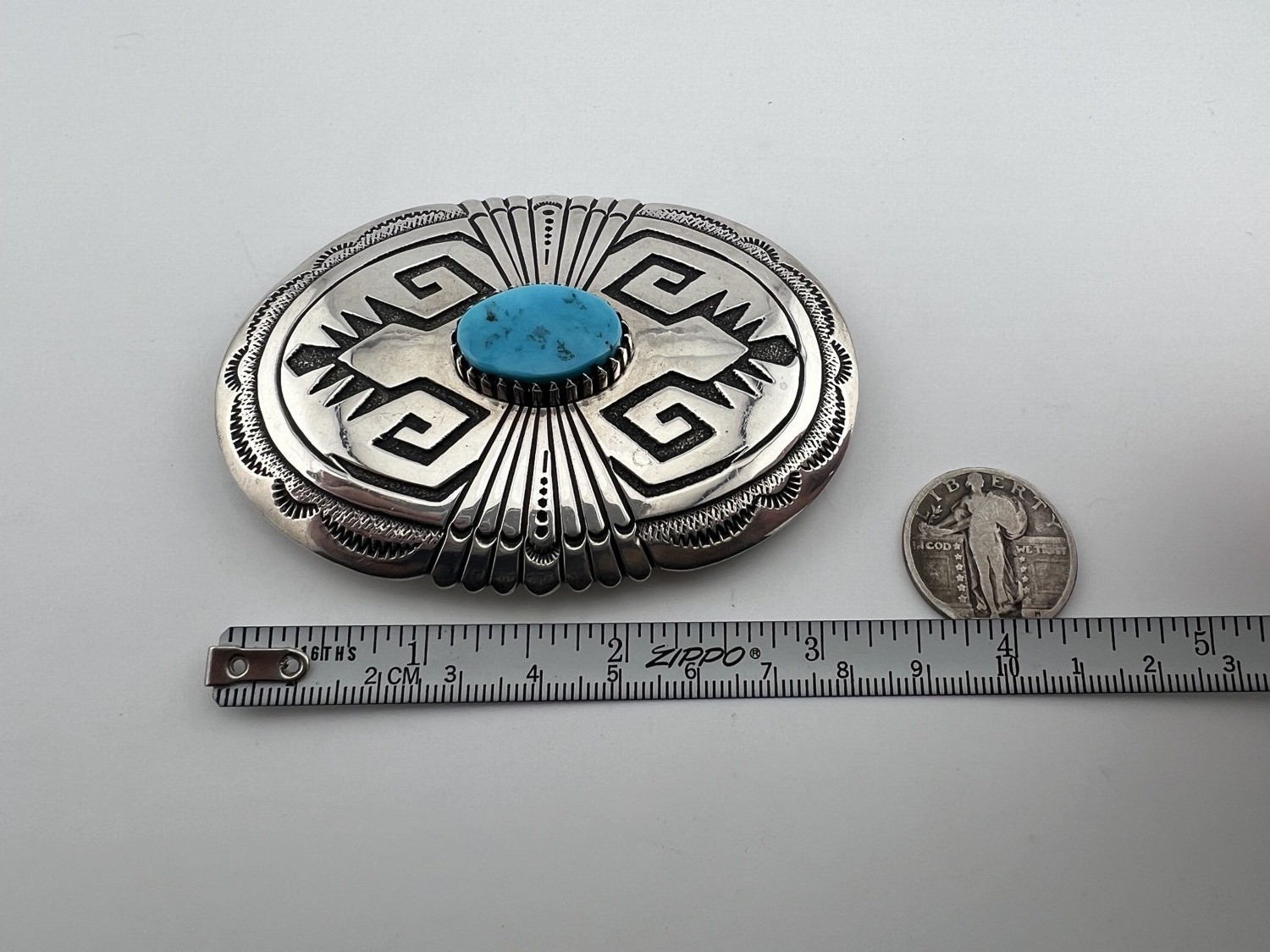Vintage Navajo Sterling Silver Buckle Turquoise by Tommy Singer