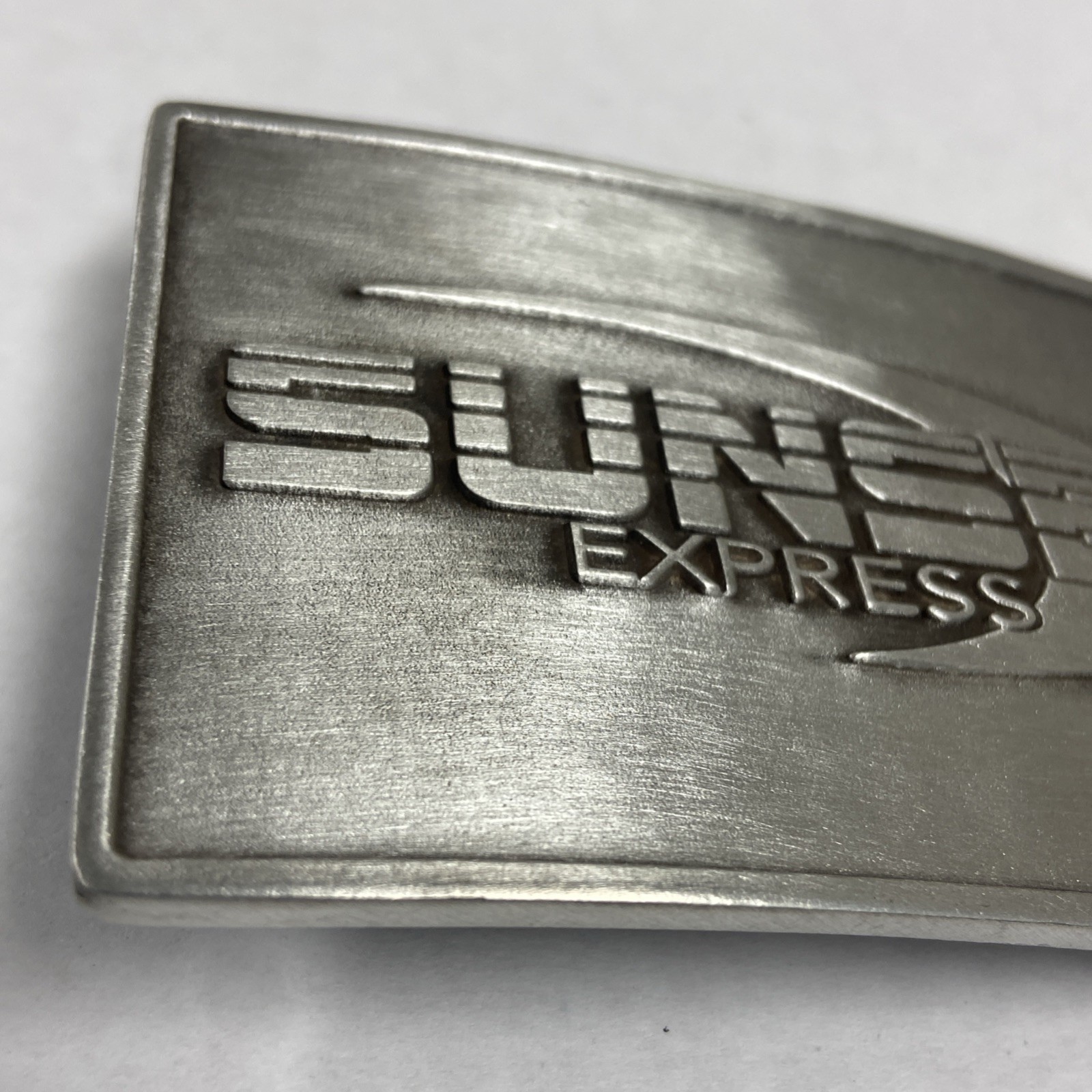Solid Pewter Sunset Express Trucking Arched Embossed Belt Buckle 3 1/2&Prime;x2 1/2&Prime;