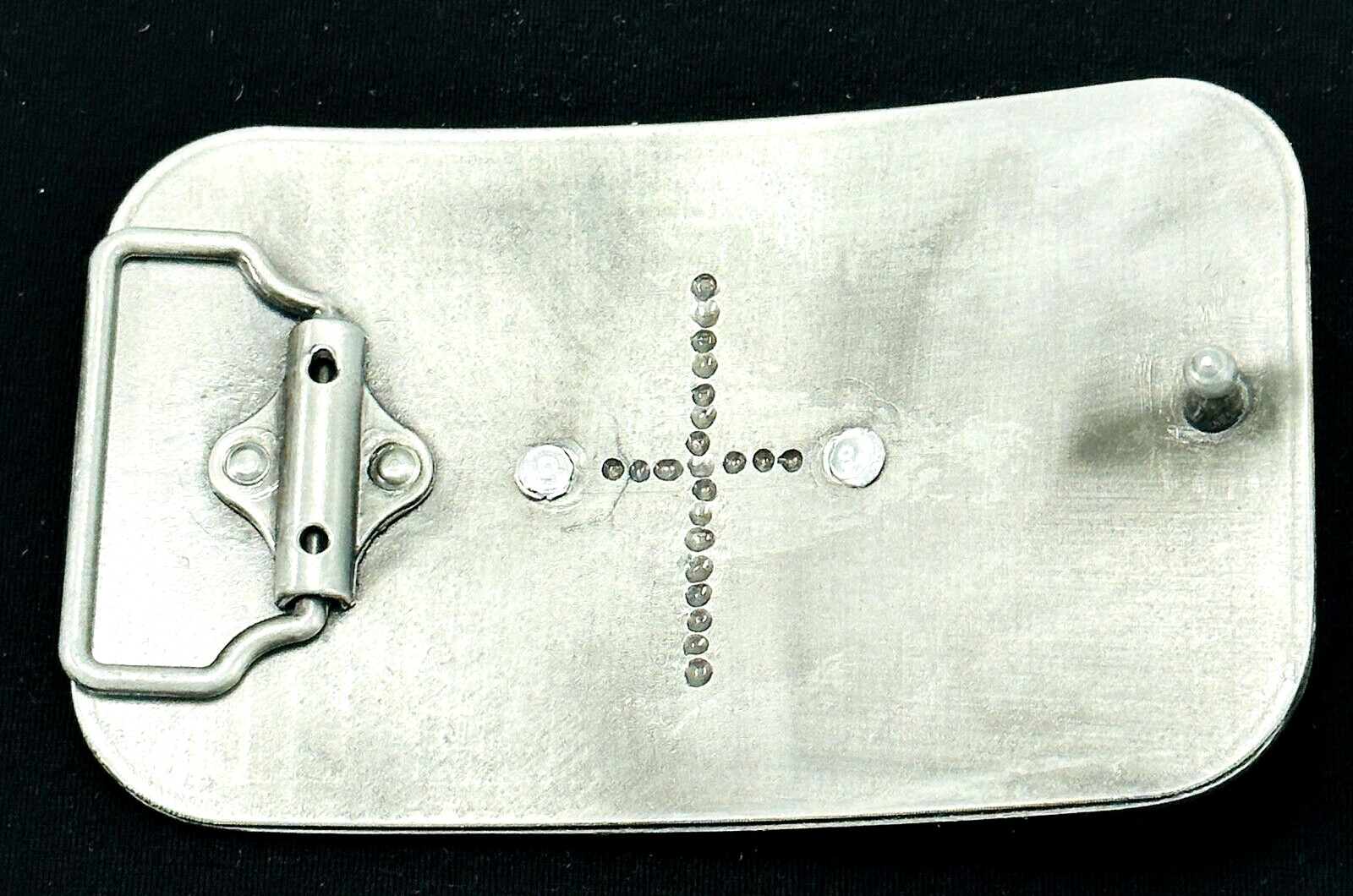 Belt Buckle Gold Tone Fleur De Lie Emblem on Silver Tone Rectangular