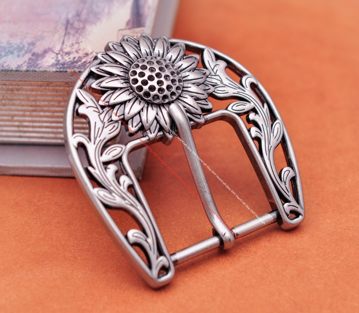 Retro Silver Big Sun Flower Leather Belt Buckle Replacement Fit 1.5 Inch Strap
