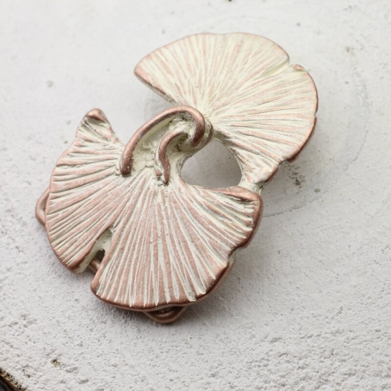 Gingko Leaves Belt Buckle, Rosepearl, Natural Metal Design with Gingko Leaves